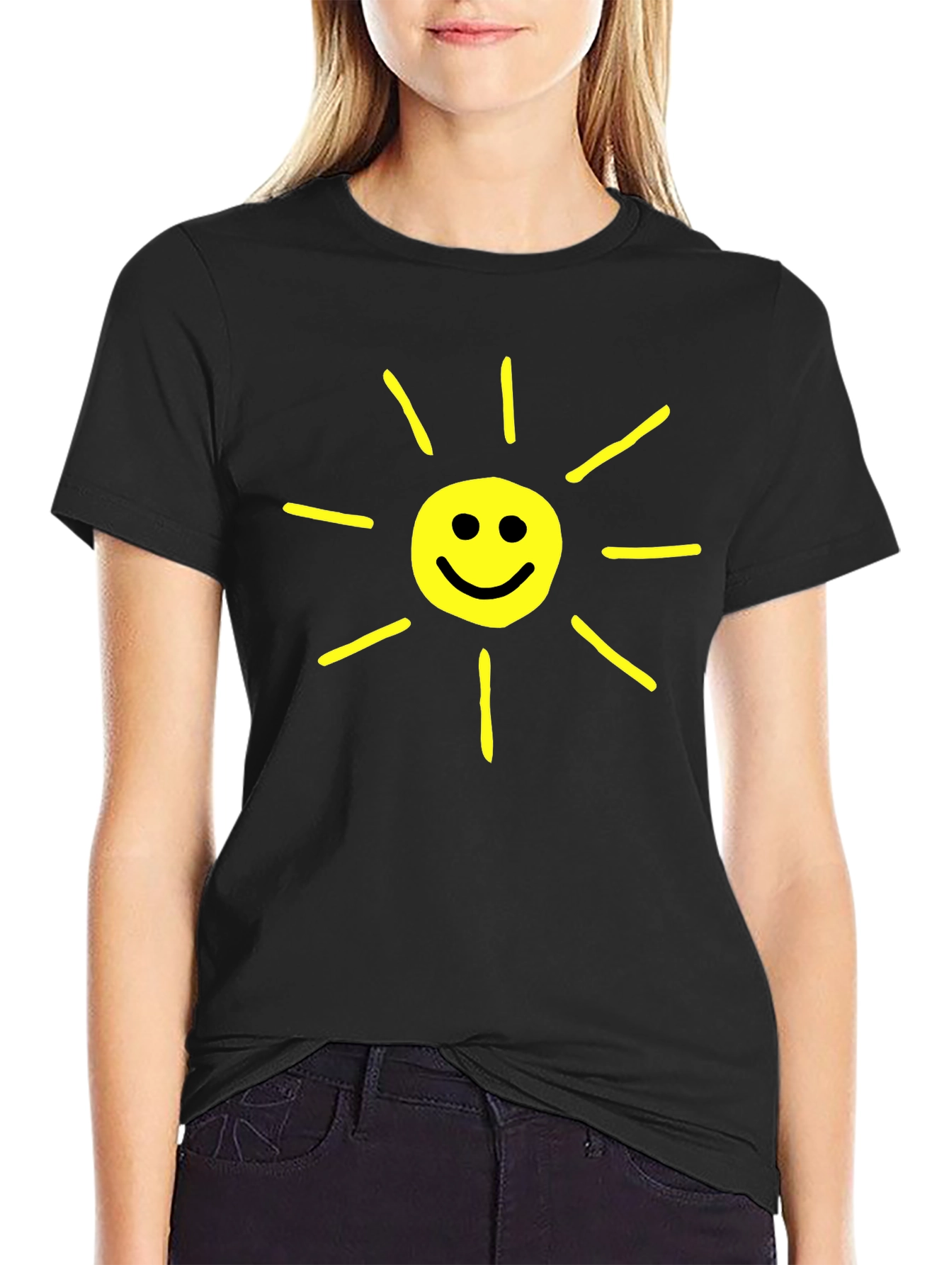 Happy Sunshine Graphic T-Shirt - Black Crew Neck