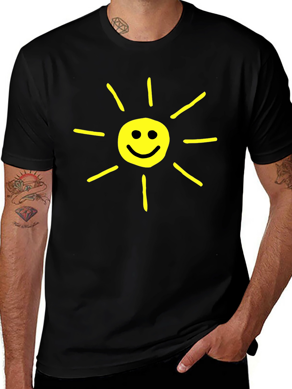 Happy Sunshine Graphic T-Shirt - Black Crew Neck