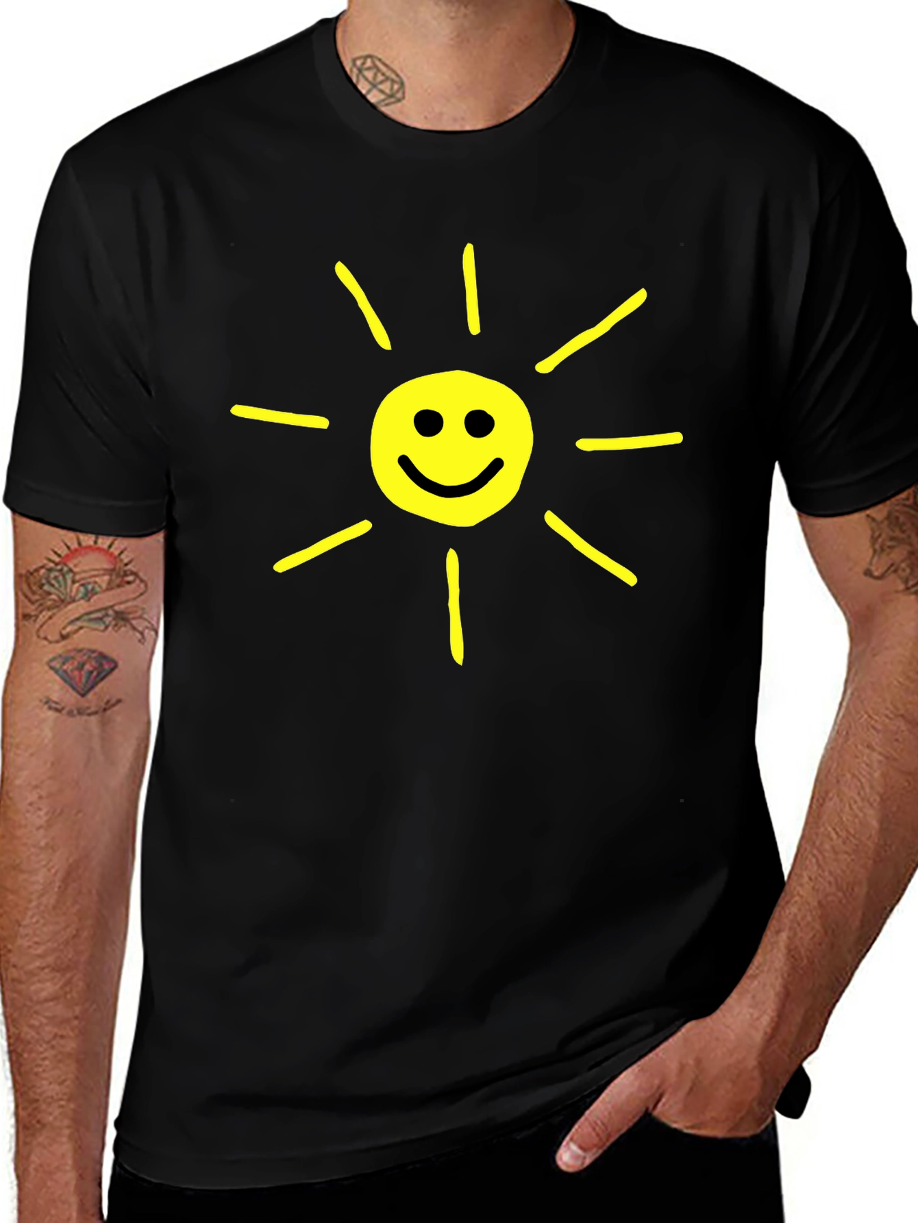 Happy Sunshine Graphic T-Shirt - Black Crew Neck