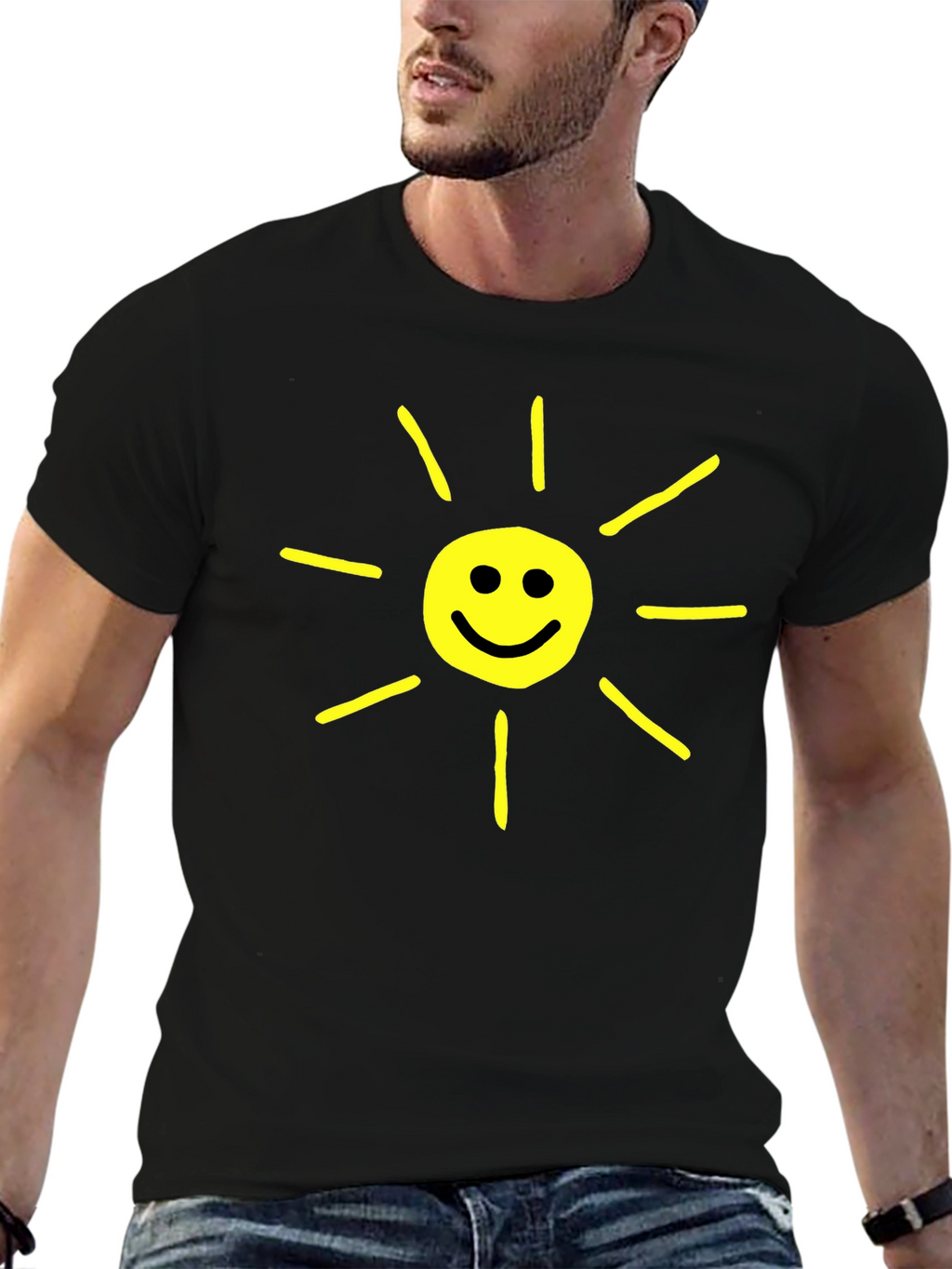 Happy Sunshine Graphic T-Shirt - Black Crew Neck