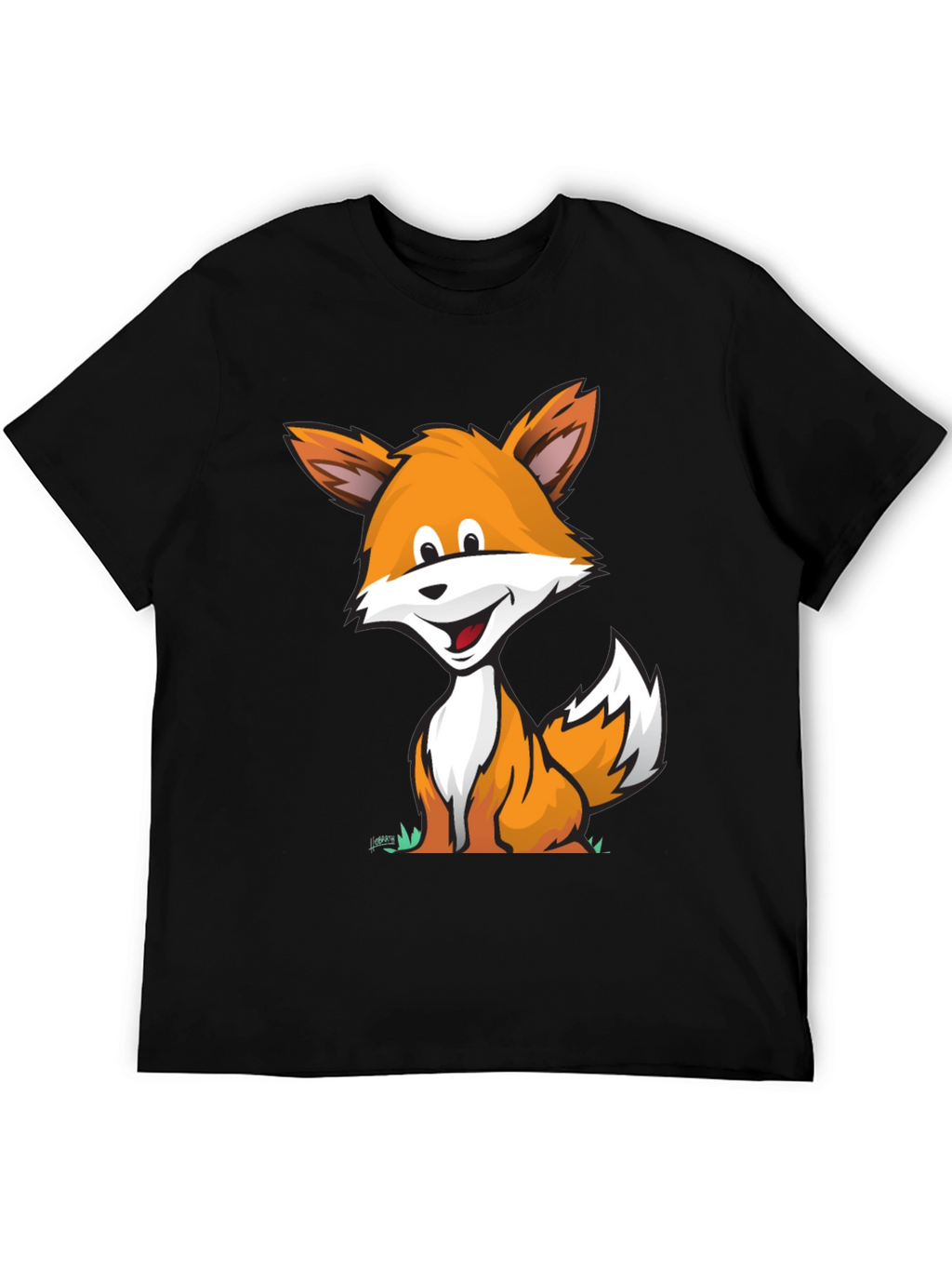 Cartoon Fox Graphic Tee -  Comfortable Black T-Shirt