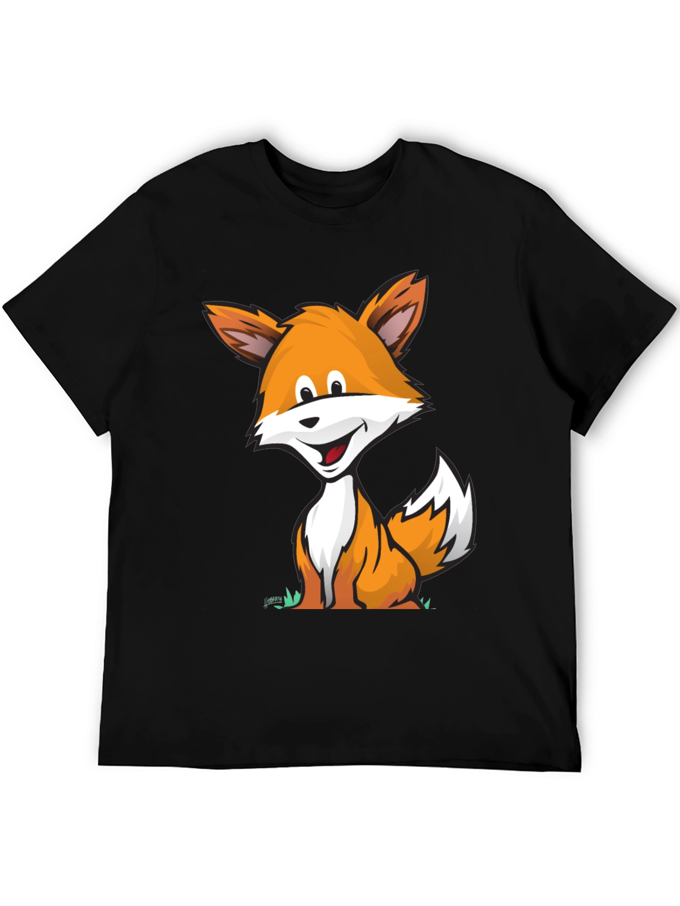 Cartoon Fox Graphic Tee -  Comfortable Black T-Shirt