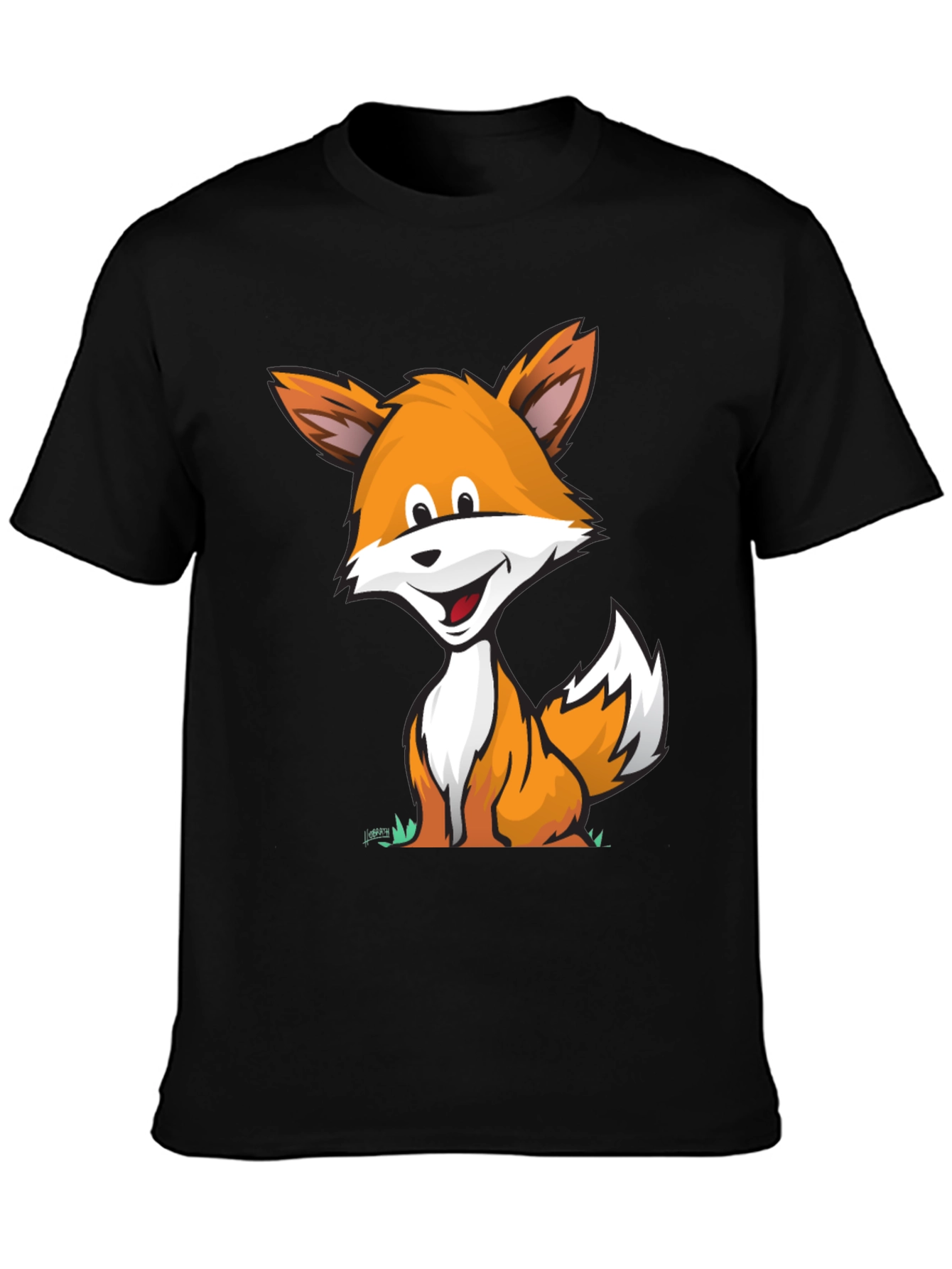 Cartoon Fox Graphic Tee -  Comfortable Black T-Shirt