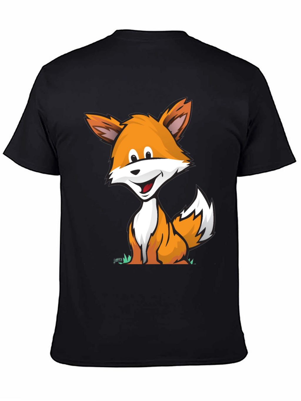 Cartoon Fox Graphic Tee -  Comfortable Black T-Shirt