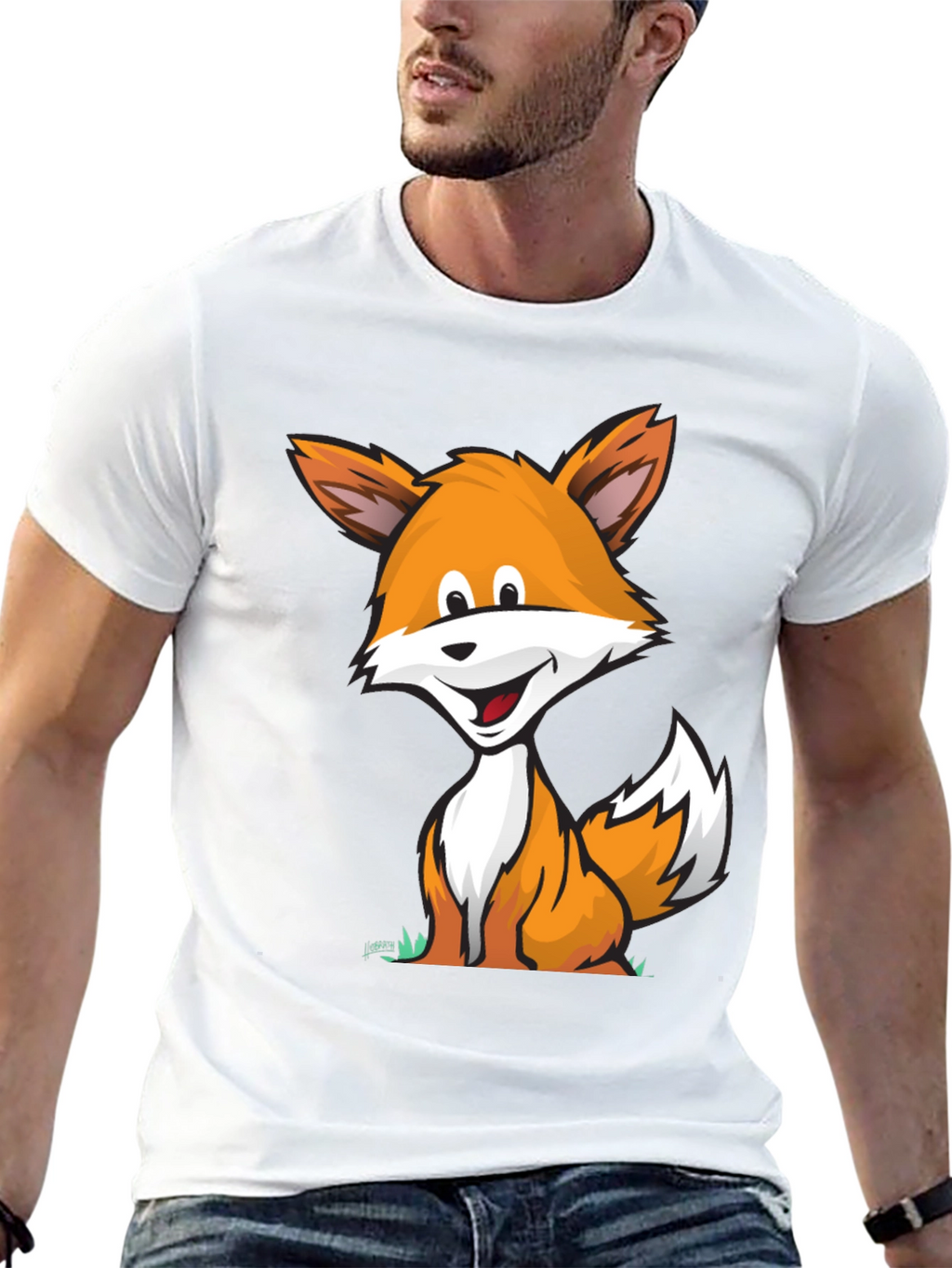 Cartoon Fox Graphic Tee -  Comfortable Black T-Shirt