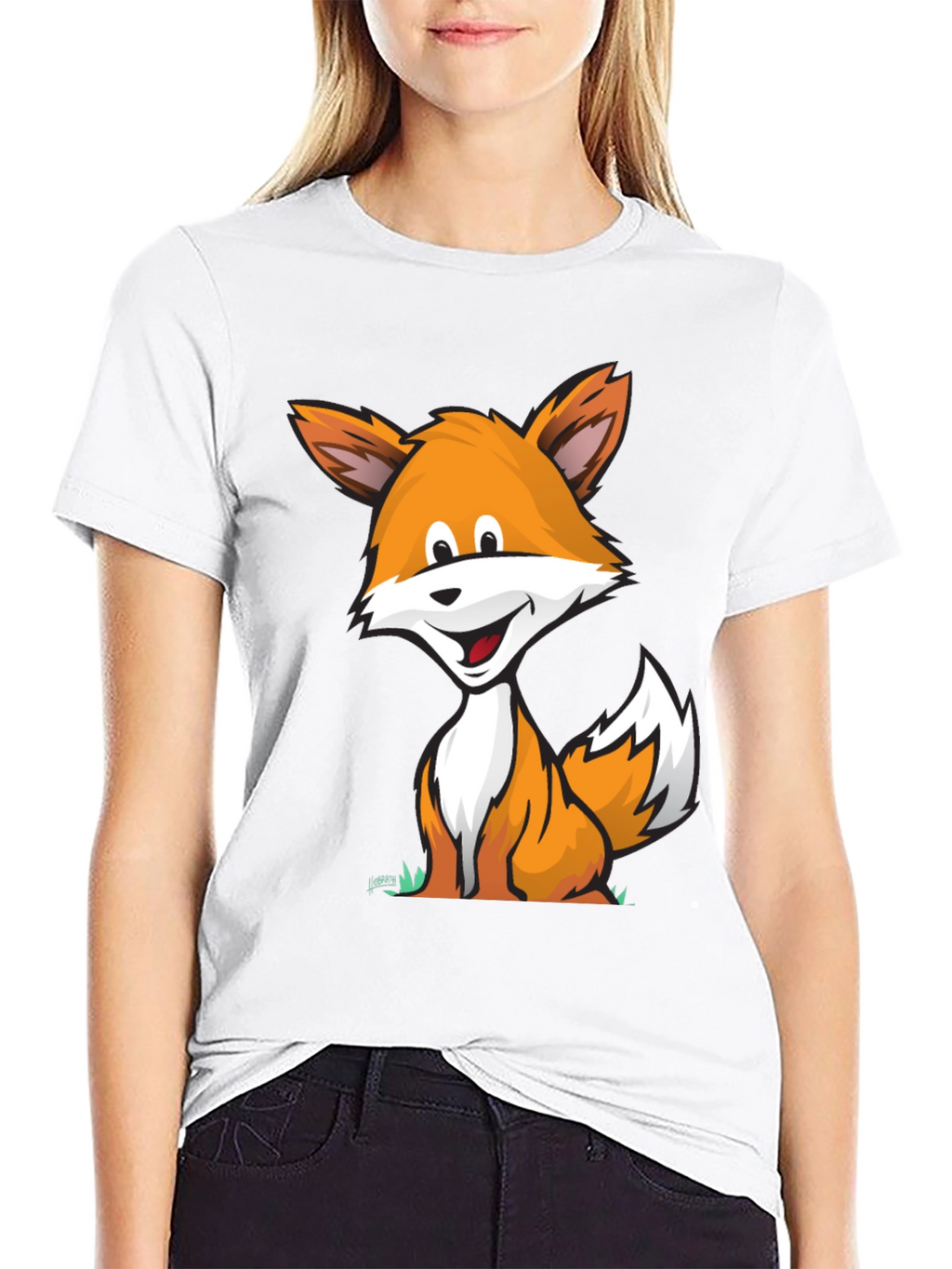 Cartoon Fox Graphic Tee -  Comfortable Black T-Shirt