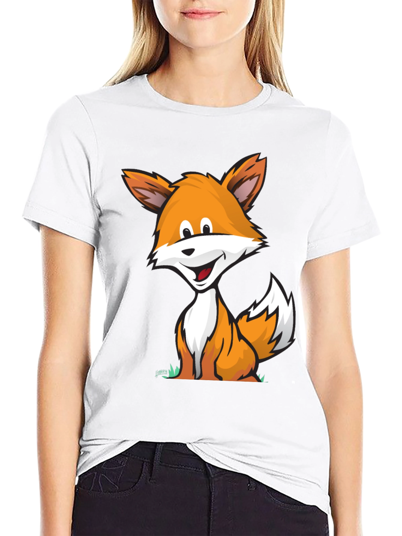 Cartoon Fox Graphic Tee -  Comfortable Black T-Shirt