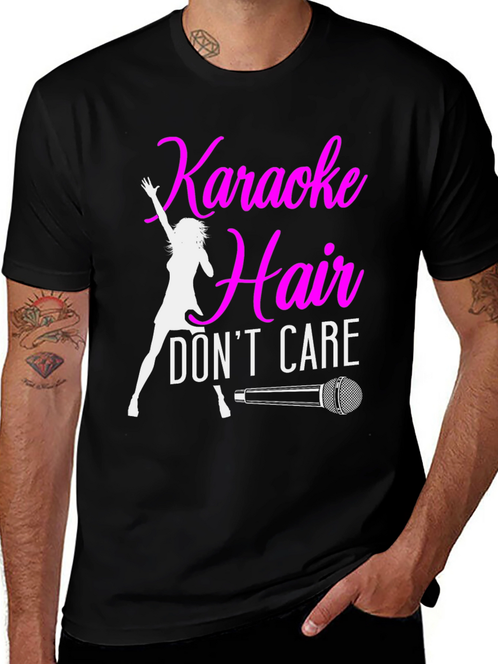Karaoke Hair Dont Care Black T-Shirt