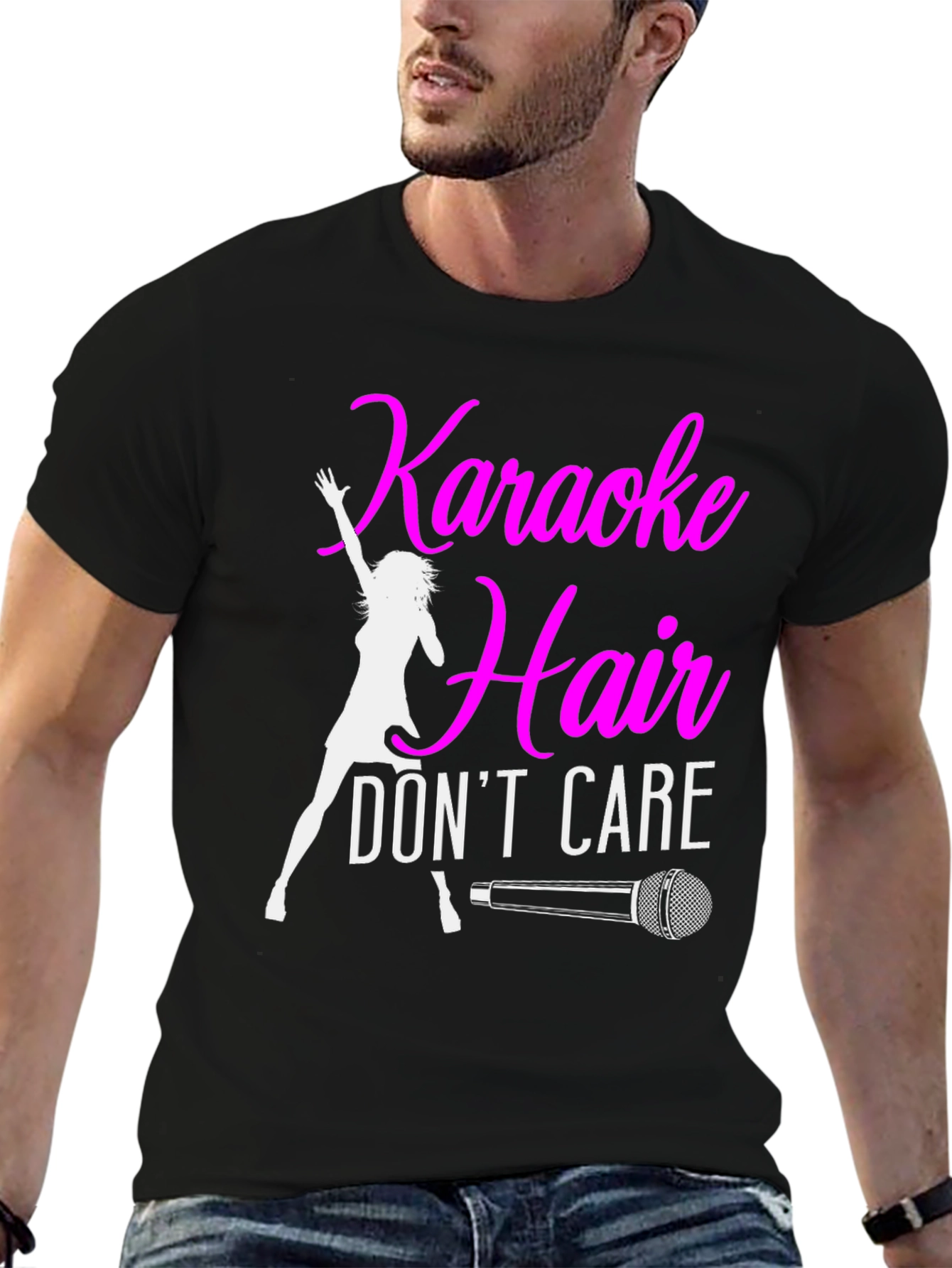 Karaoke Hair Dont Care Black T-Shirt