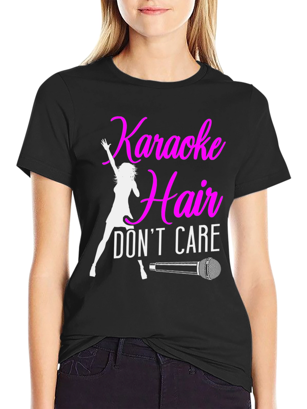 Karaoke Hair Dont Care Black T-Shirt