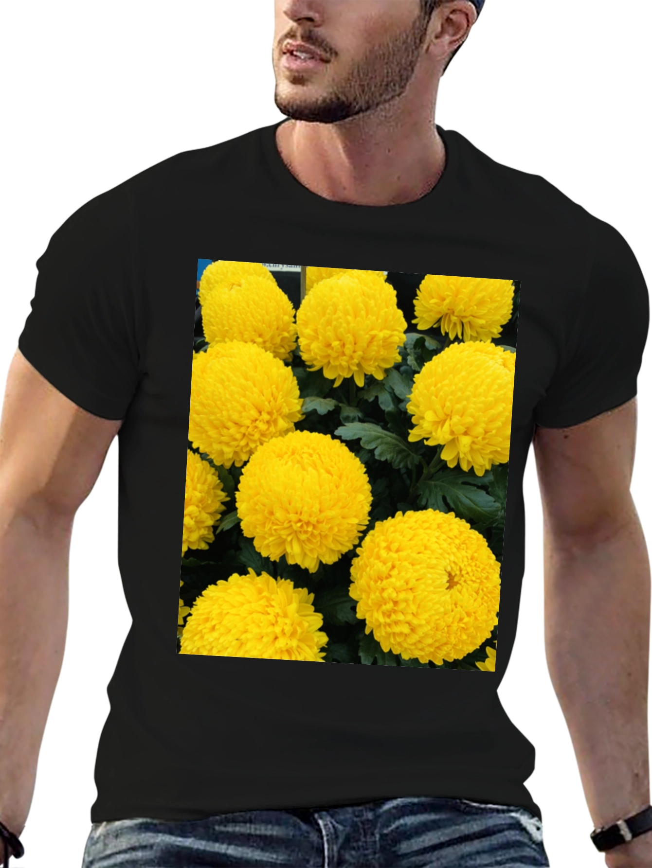 Floral Print T-Shirt - Sunny Yellow Flowers