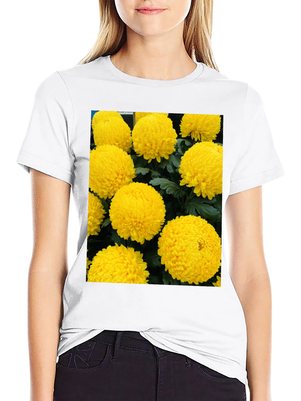 Floral Print T-Shirt - Sunny Yellow Flowers