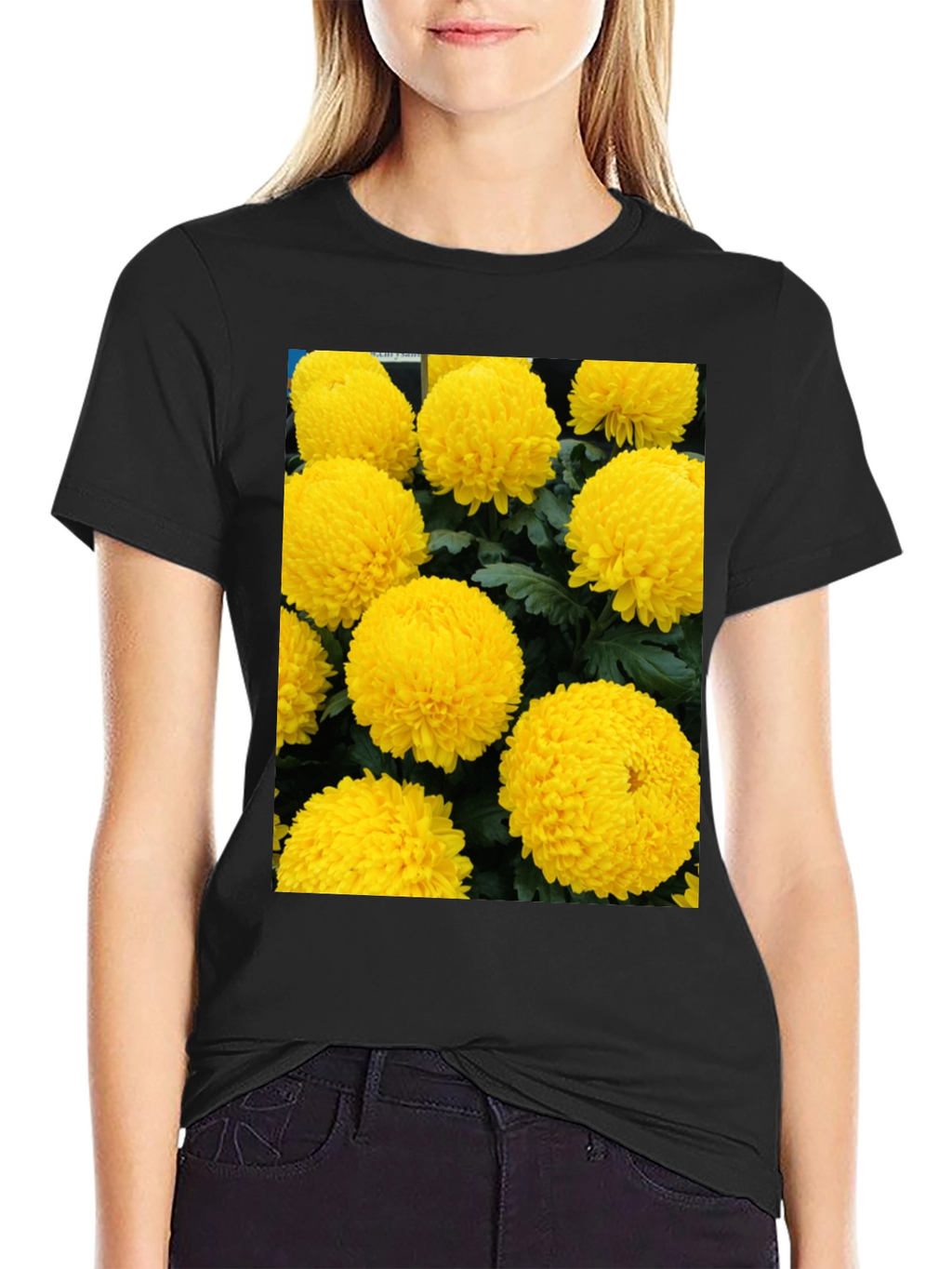 Floral Print T-Shirt - Sunny Yellow Flowers