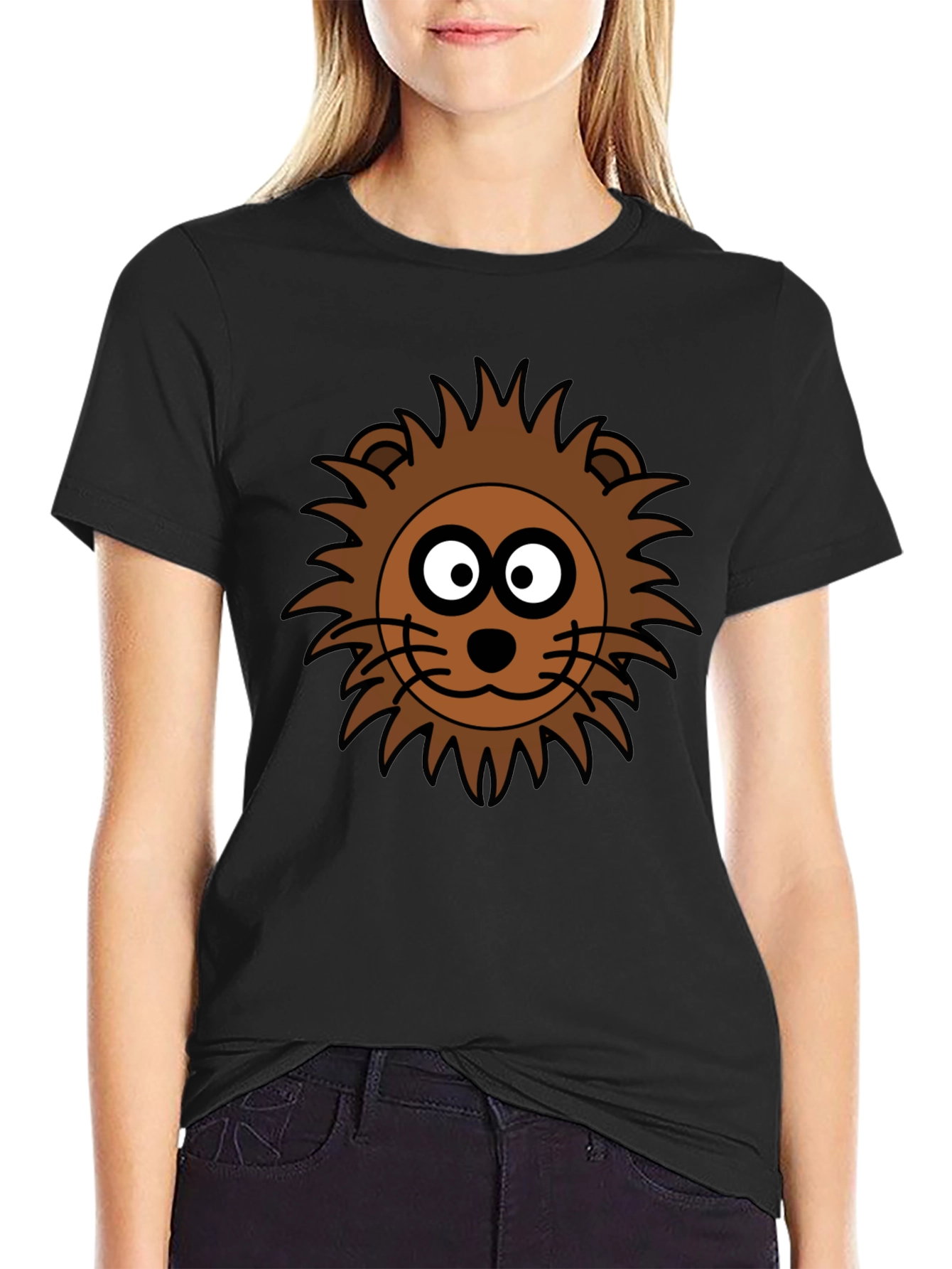 Cartoon Lion Graphic Black T-Shirt
