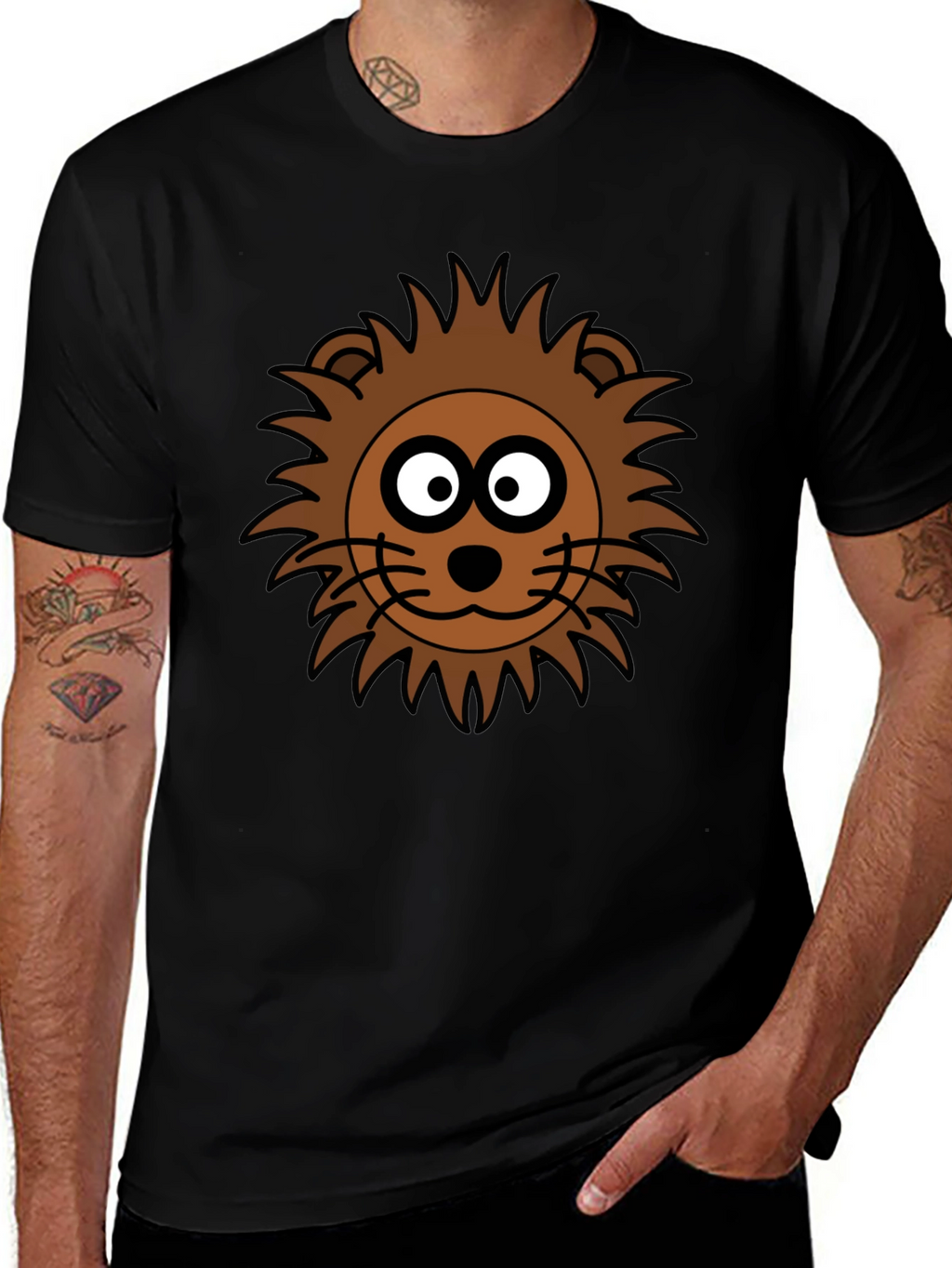Cartoon Lion Graphic Black T-Shirt