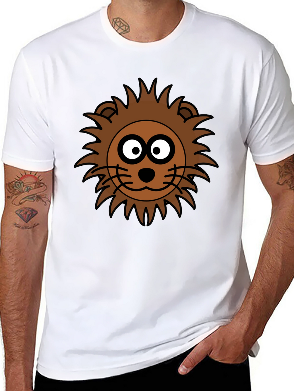 Cartoon Lion Graphic Black T-Shirt