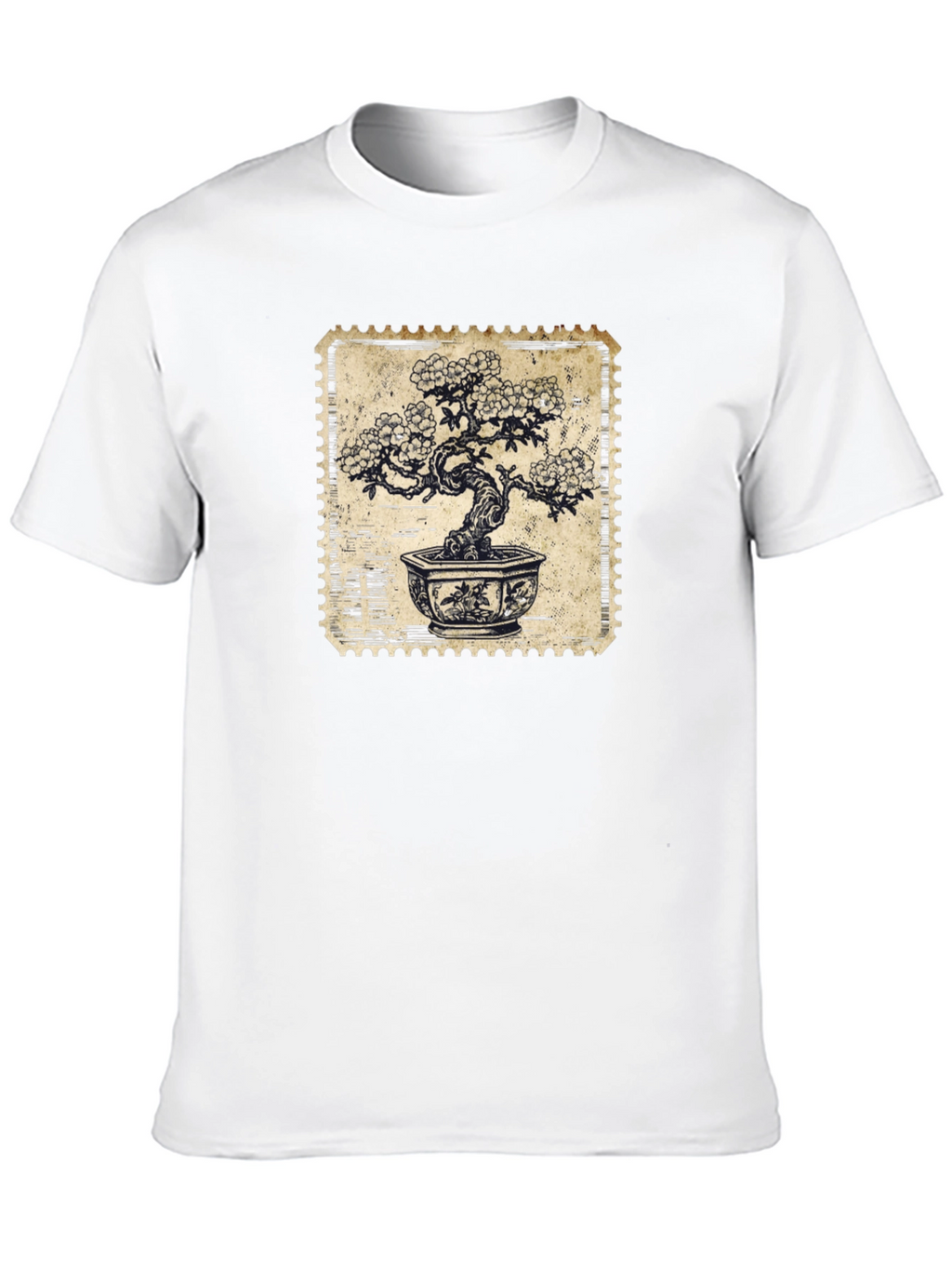 Bonsai Stamp Black T-Shirt - Nature Inspired Graphic Tee