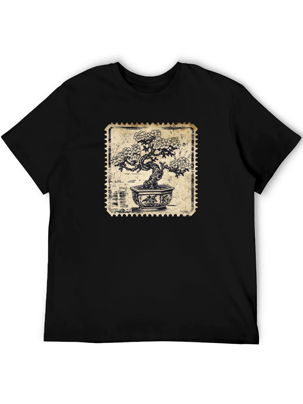 Bonsai Stamp Black T-Shirt - Nature Inspired Graphic Tee