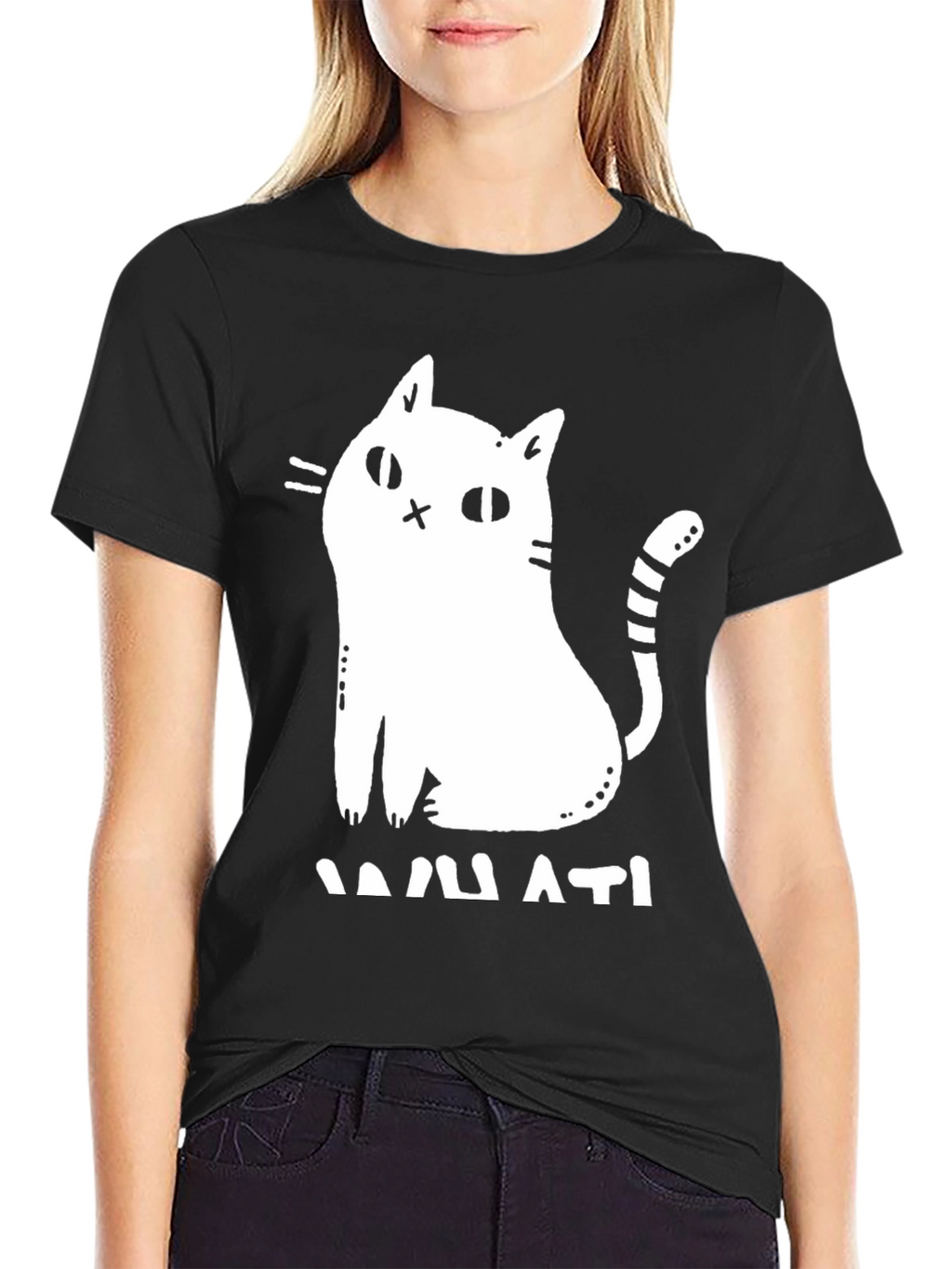 Humorous Cat Graphic T-Shirt - Black