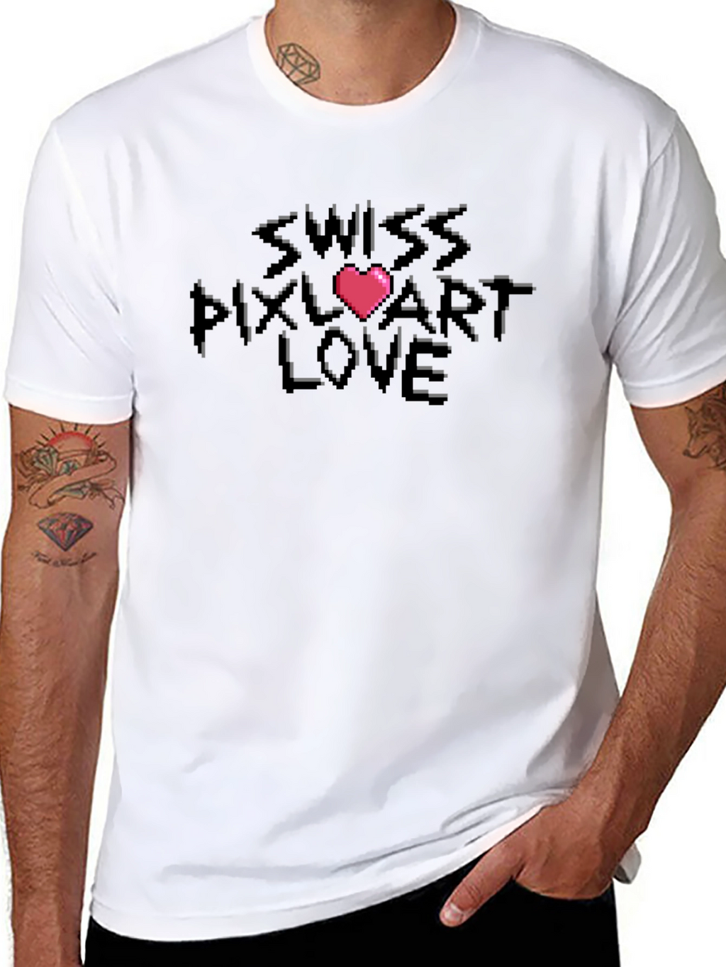 Swiss Pixel Art Love Black T-Shirt