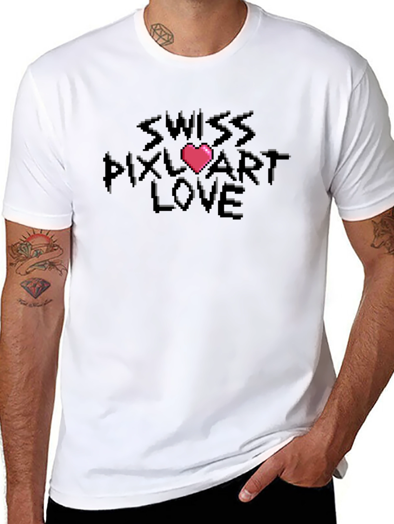 Swiss Pixel Art Love Black T-Shirt