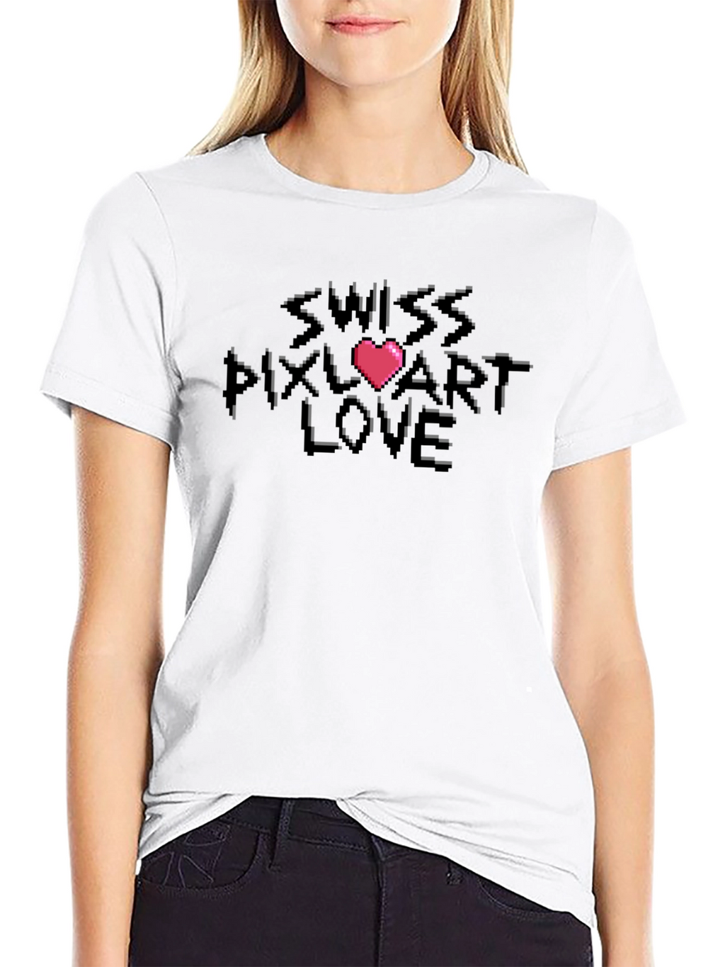 Swiss Pixel Art Love Black T-Shirt