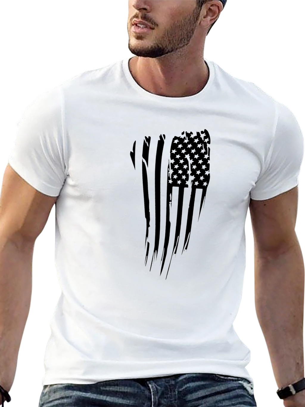 Distressed American Flag Graphic Tee - Black