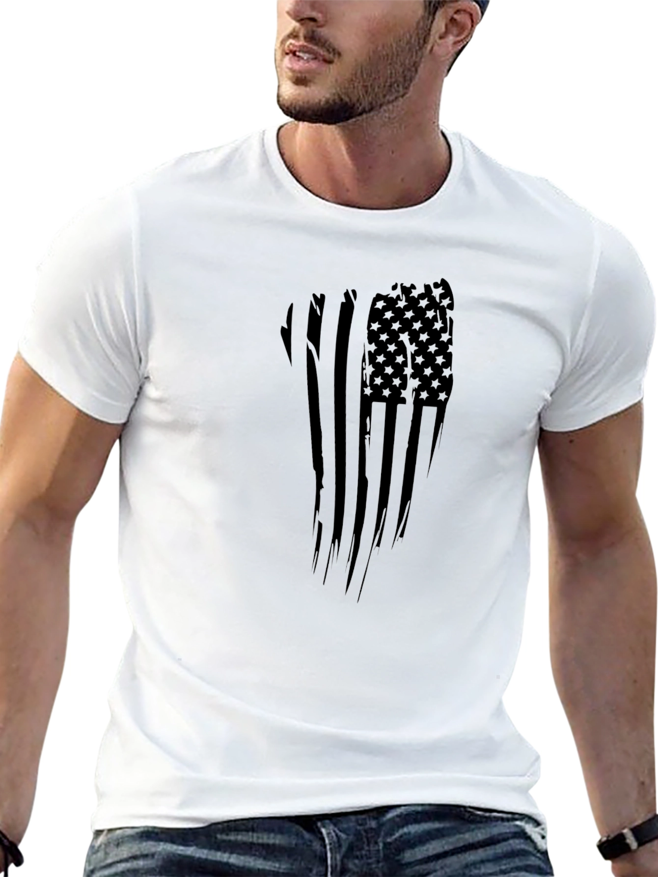 Distressed American Flag Graphic Tee - Black