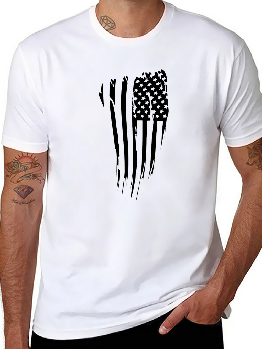 Distressed American Flag Graphic Tee - Black