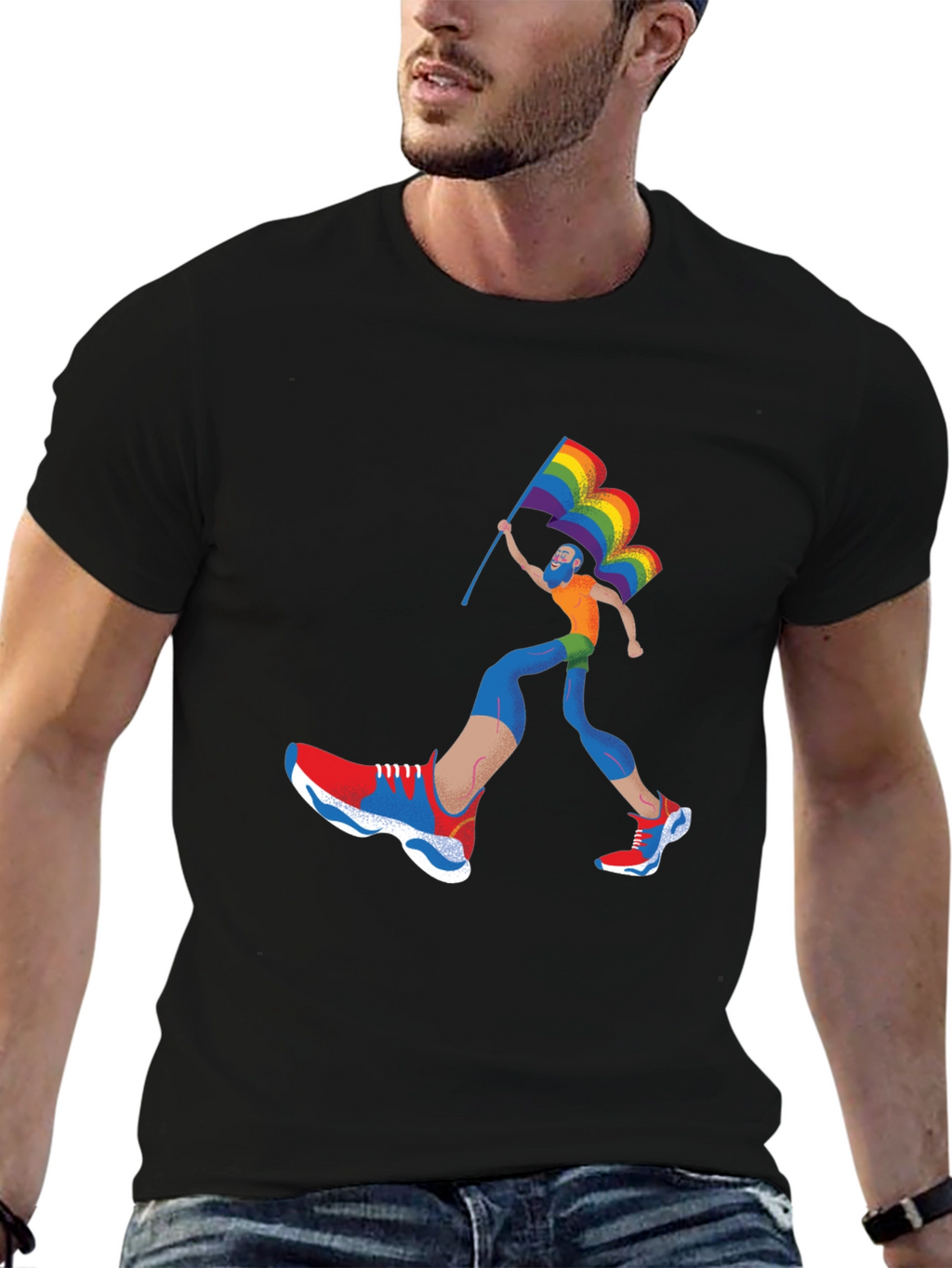 Pride Runner Graphic Tee - Black Cotton Blend