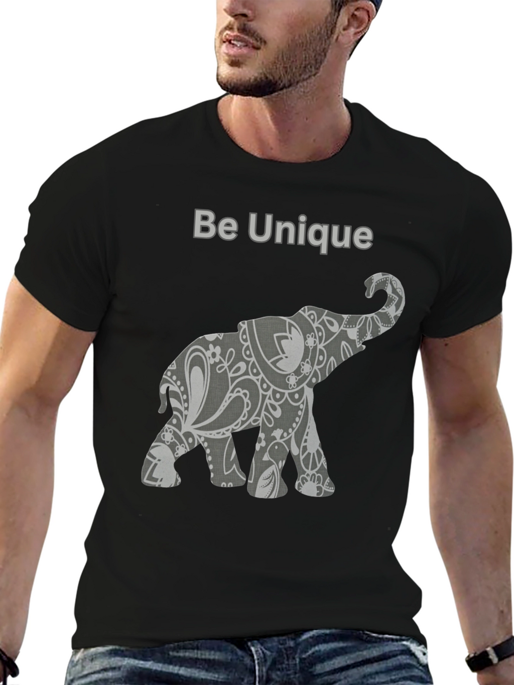 Unique Elephant Graphic Tee - Black Cotton Blend