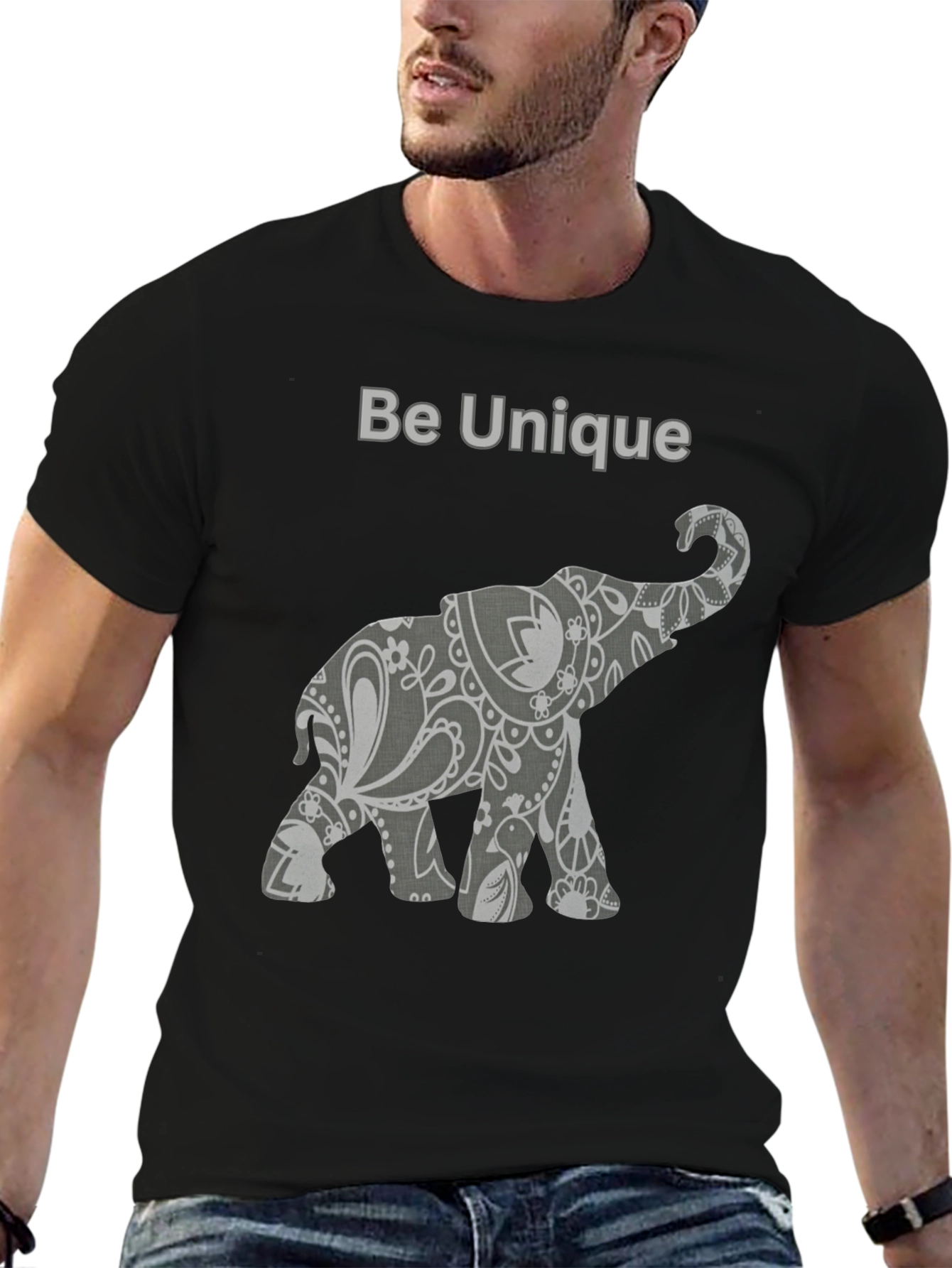 Unique Elephant Graphic Tee - Black Cotton Blend