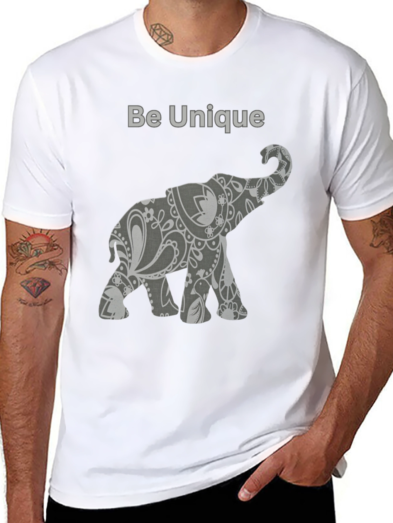 Unique Elephant Graphic Tee - Black Cotton Blend
