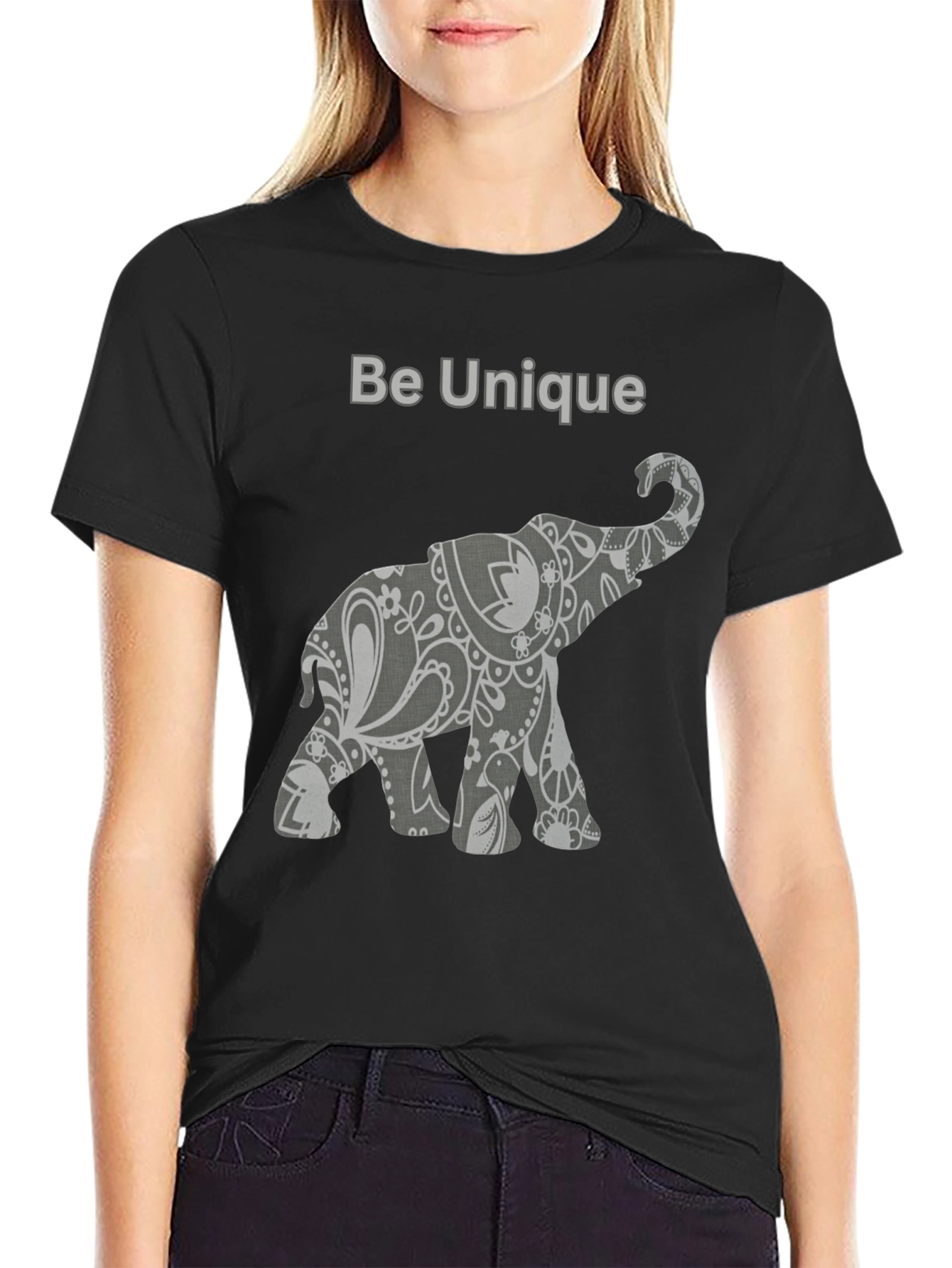 Unique Elephant Graphic Tee - Black Cotton Blend