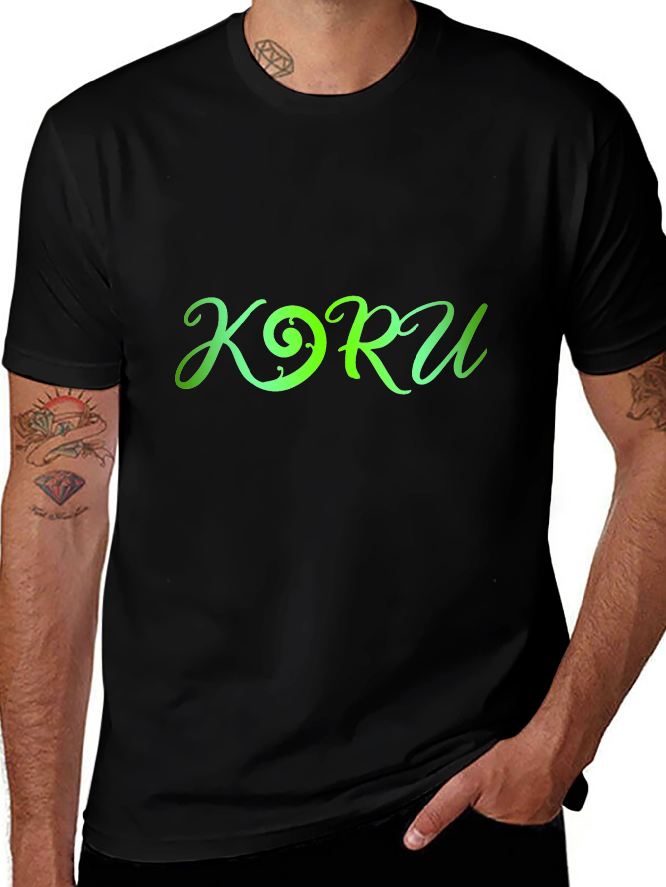 Koru Green Gradient Graphic Black T-Shirt