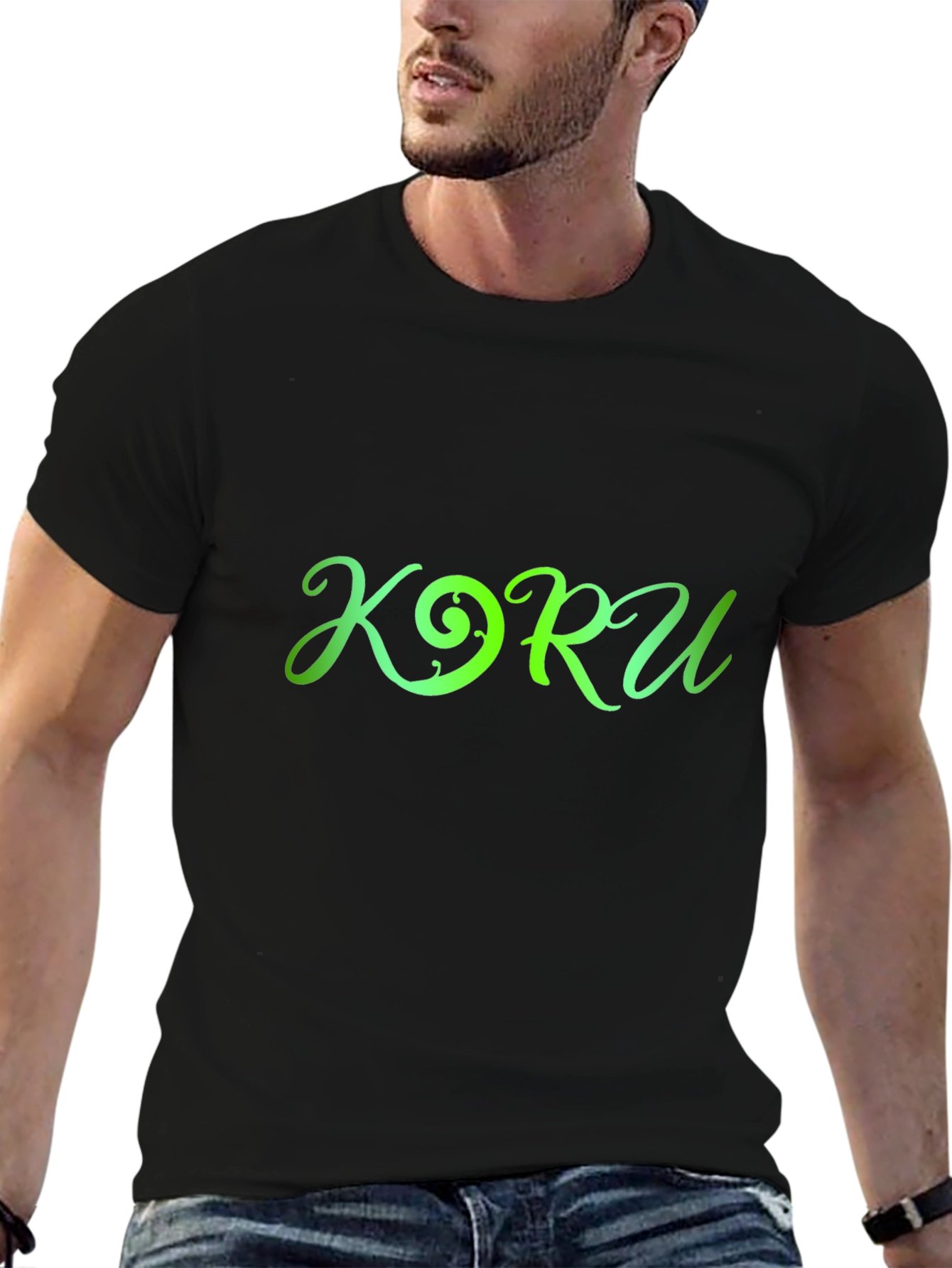 Koru Green Gradient Graphic Black T-Shirt