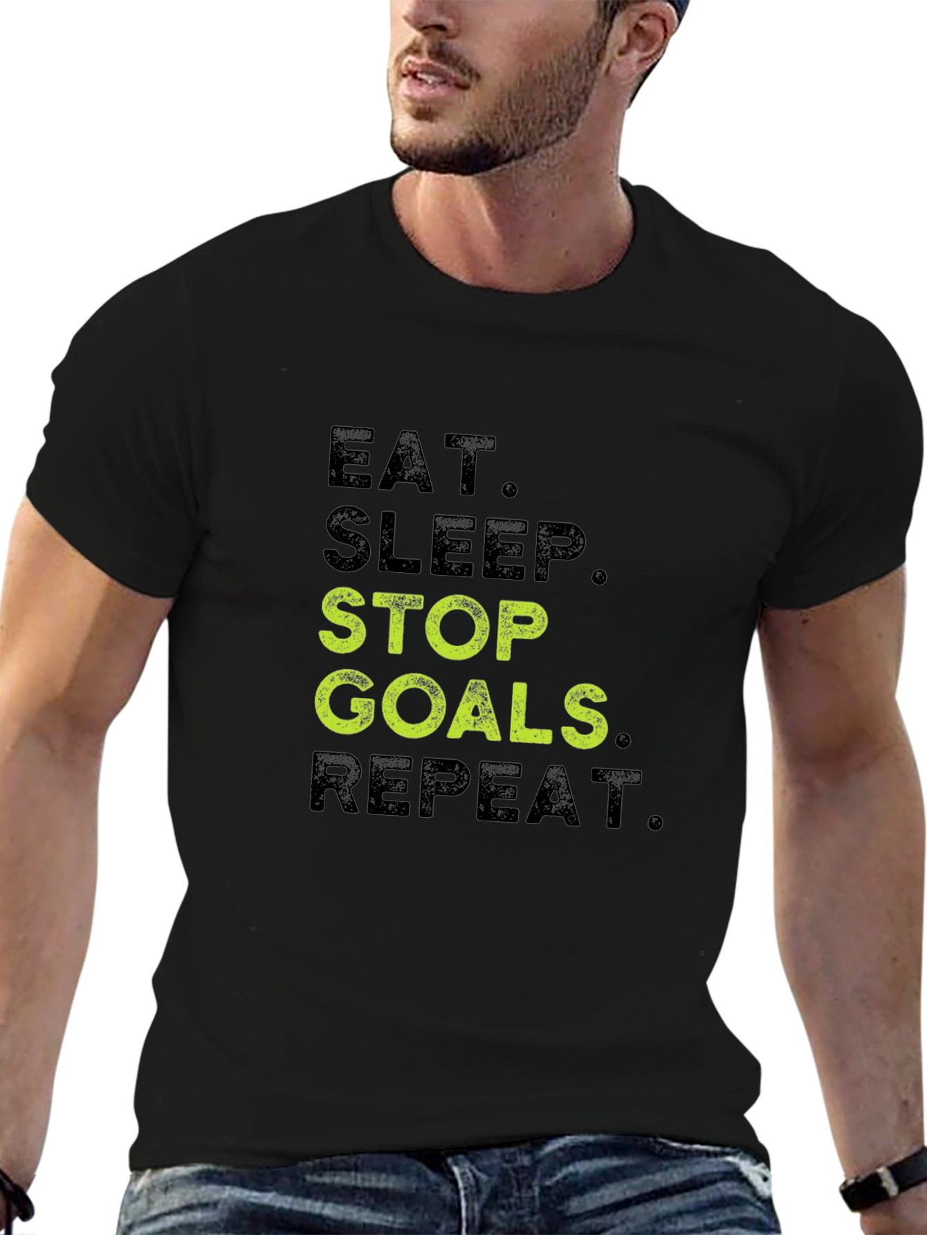 Eat Sleep Stop Goals Repeat Black T-Shirt