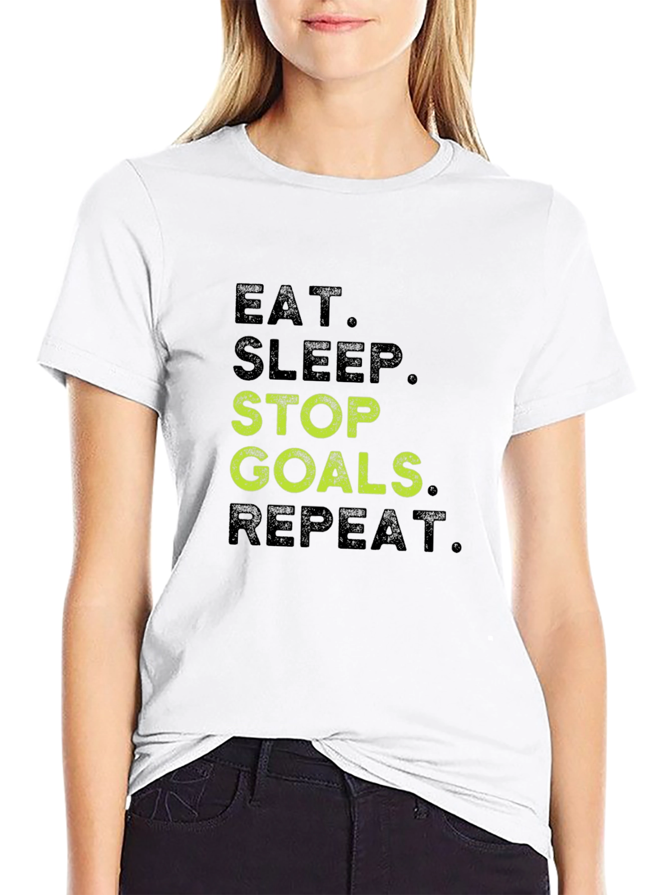 Eat Sleep Stop Goals Repeat Black T-Shirt