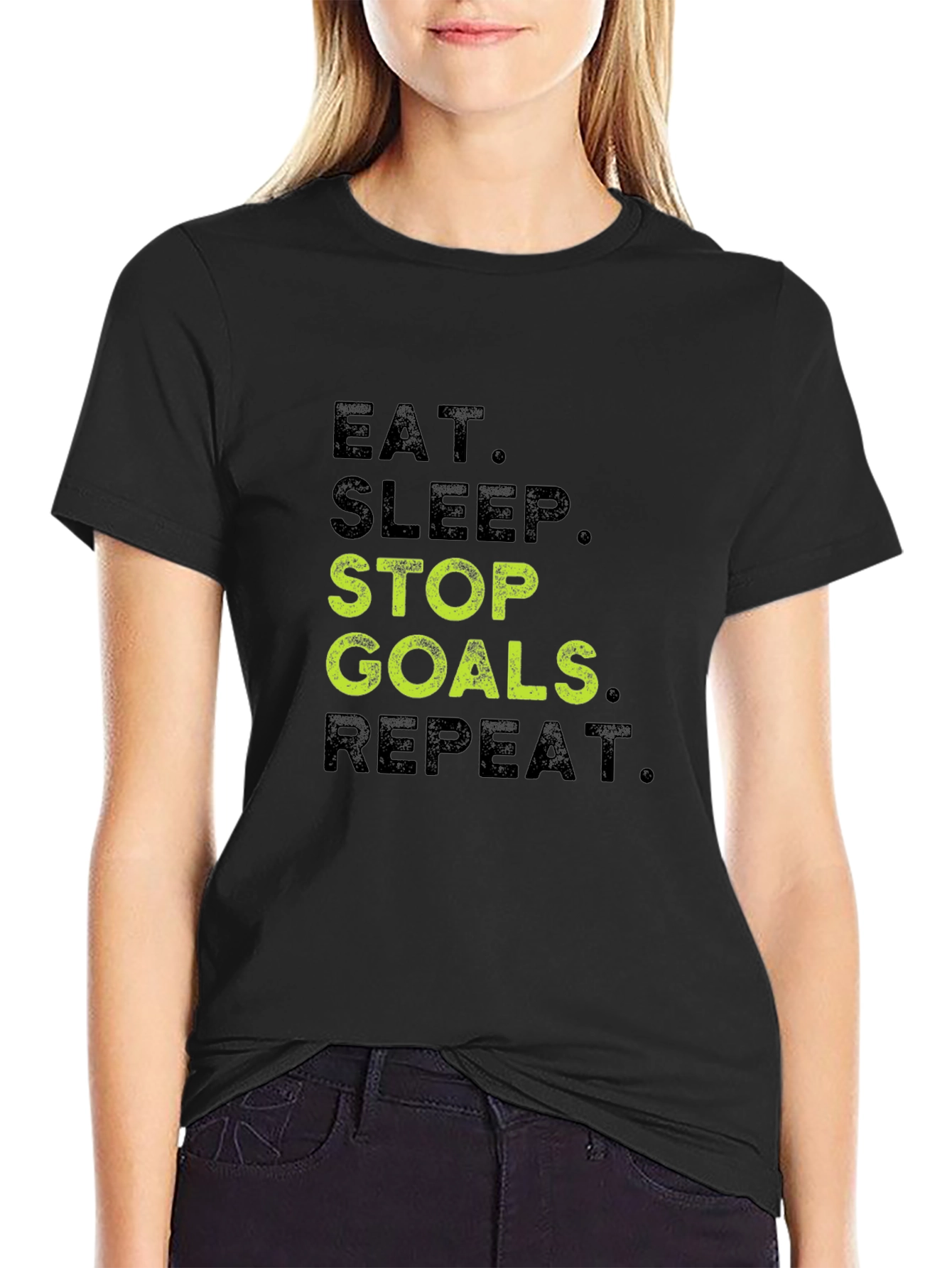 Eat Sleep Stop Goals Repeat Black T-Shirt
