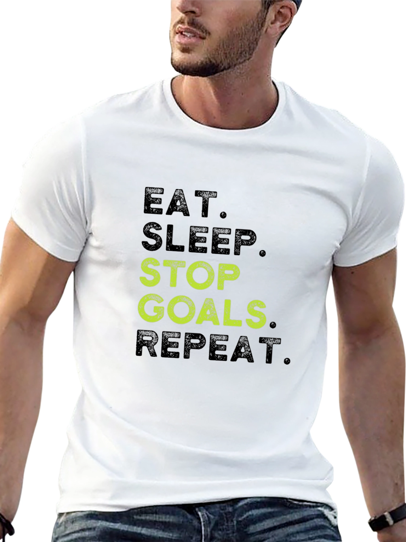 Eat Sleep Stop Goals Repeat Black T-Shirt