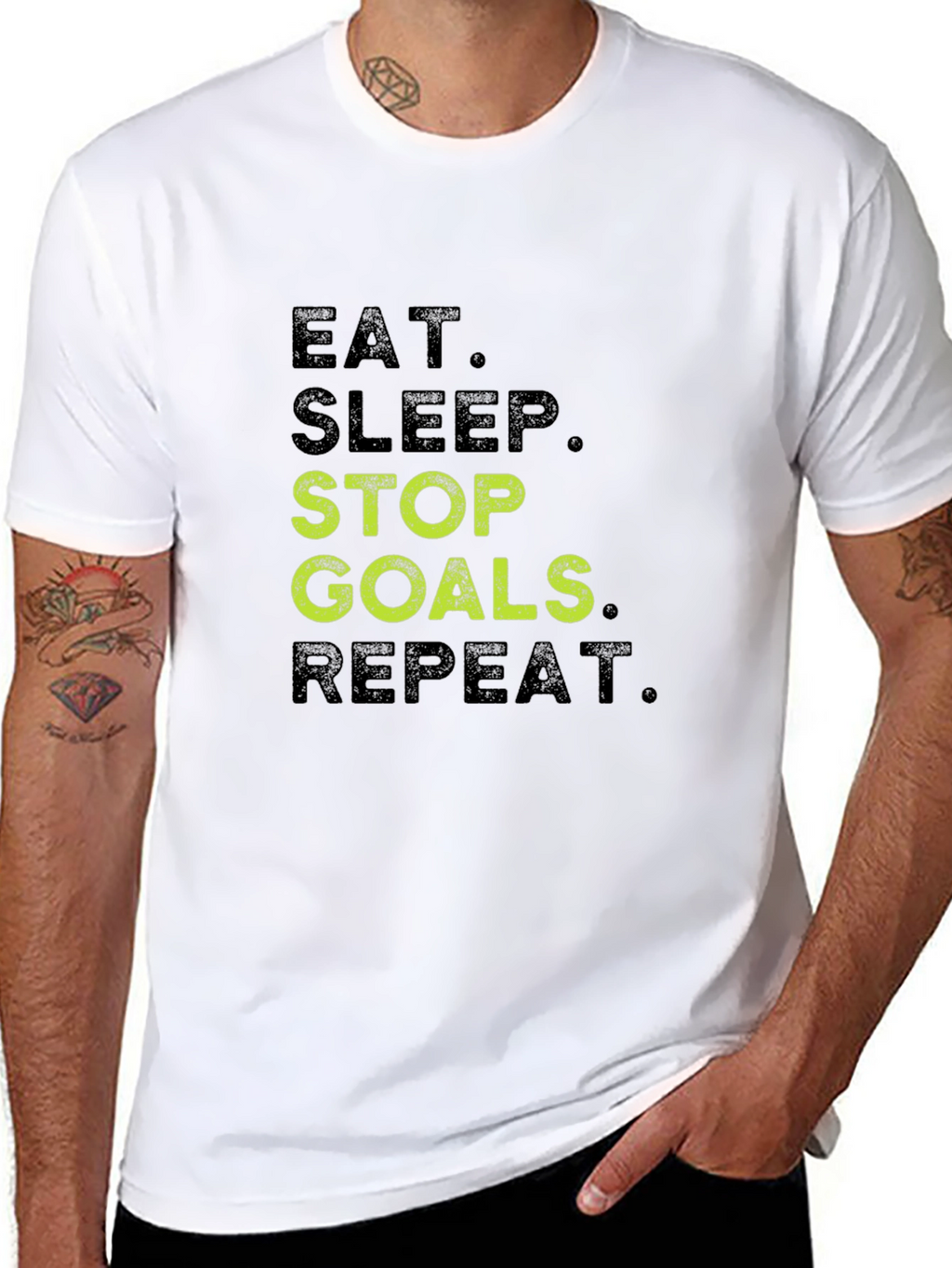 Eat Sleep Stop Goals Repeat Black T-Shirt
