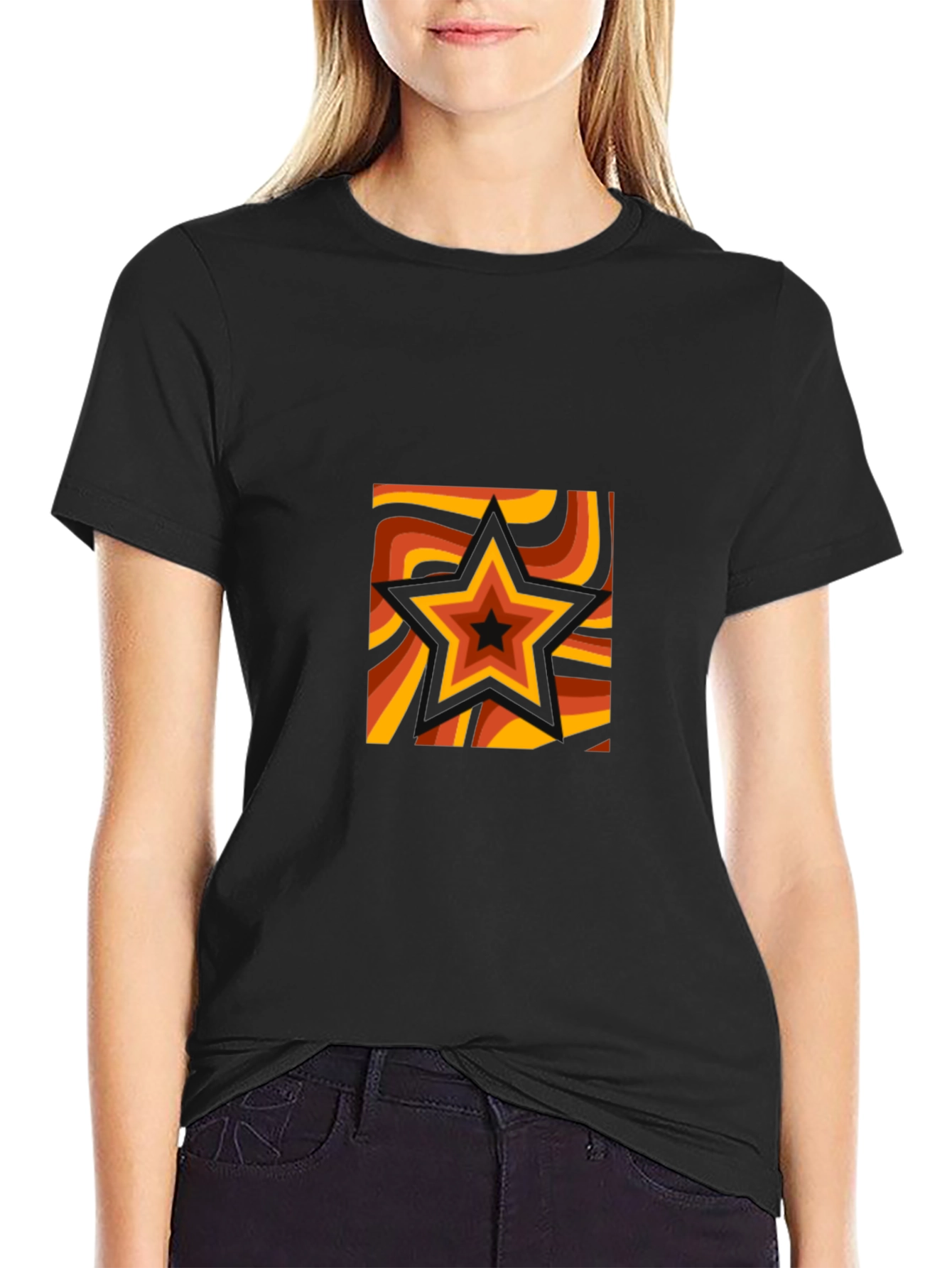 Retro Star Graphic Tee - Black Cotton T-Shirt