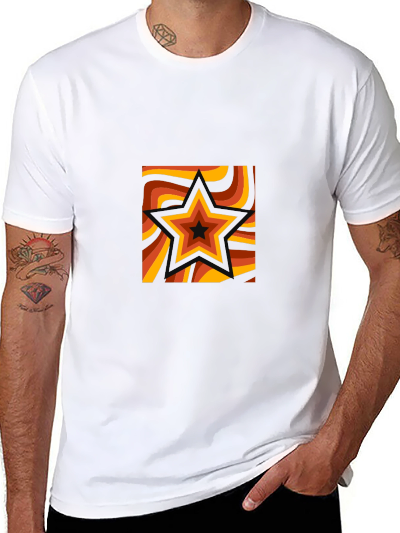 Retro Star Graphic Tee - Black Cotton T-Shirt