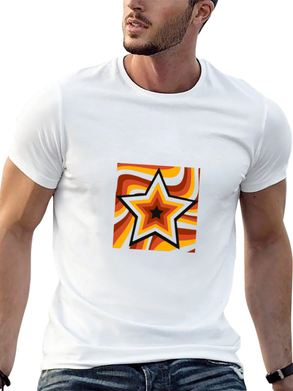 Retro Star Graphic Tee - Black Cotton T-Shirt