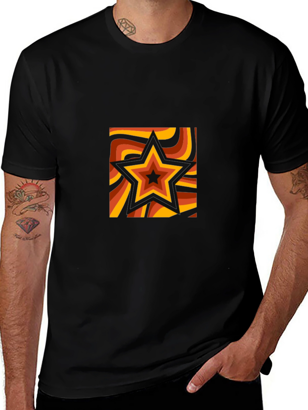 Retro Star Graphic Tee - Black Cotton T-Shirt