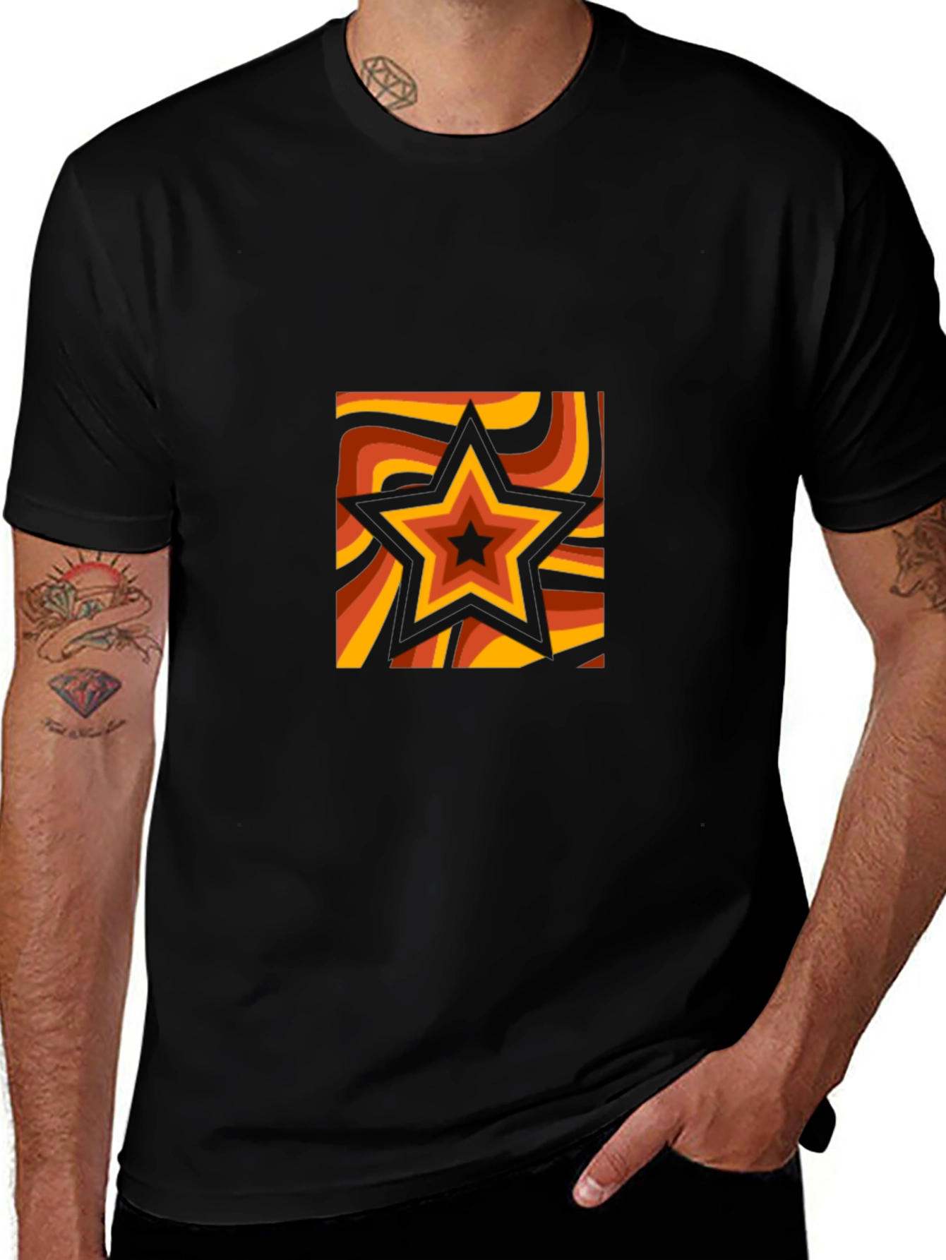 Retro Star Graphic Tee - Black Cotton T-Shirt