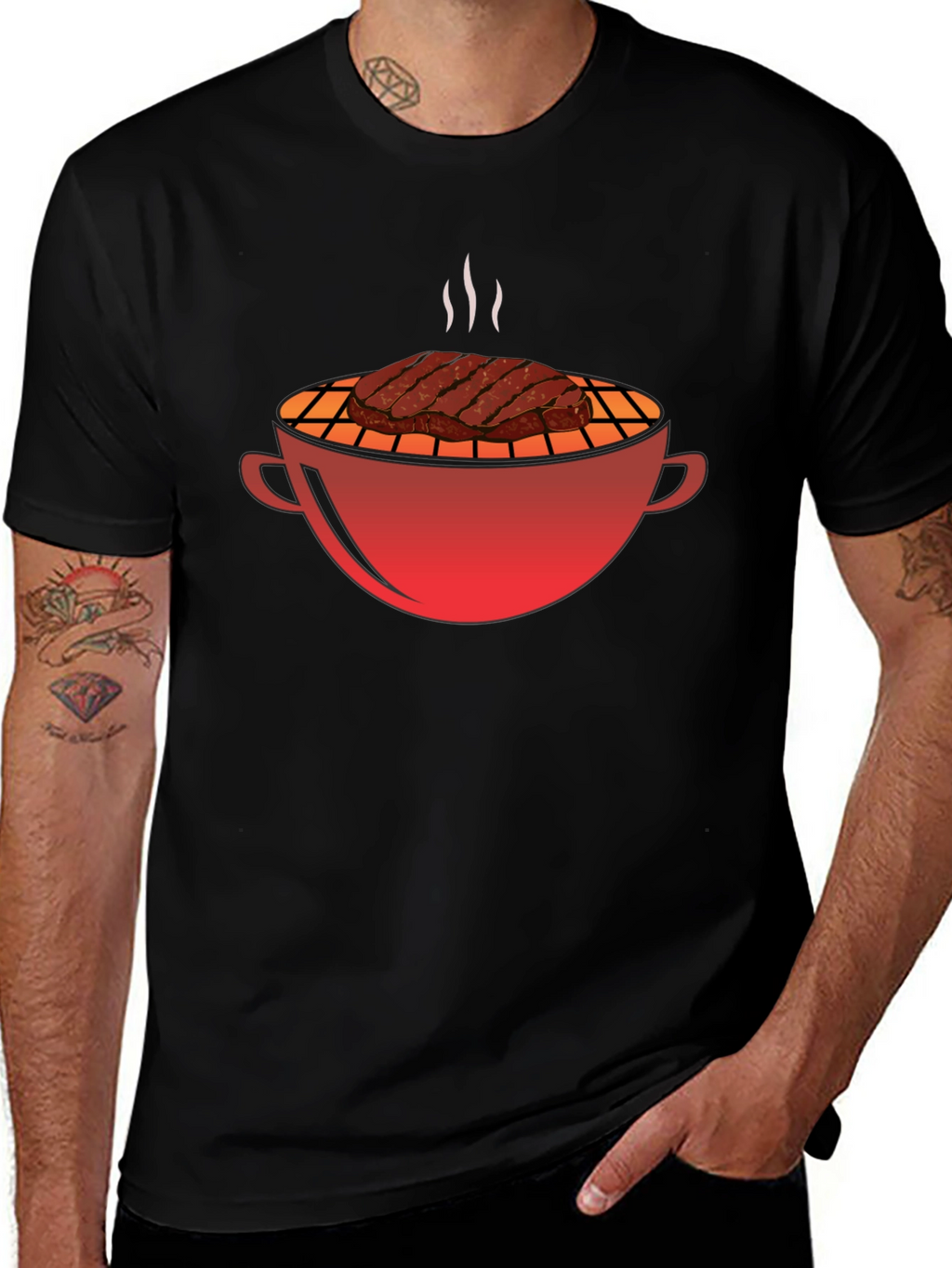 BBQ Grill & Steak Graphic T-Shirt - Black
