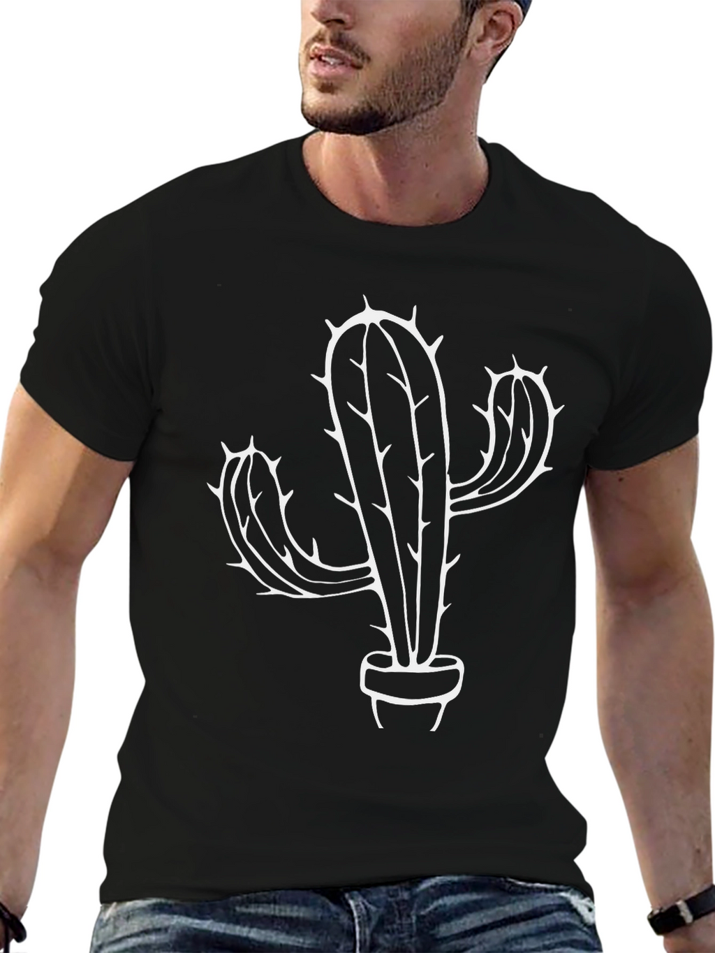 Mens Black Cactus Graphic T-Shirt