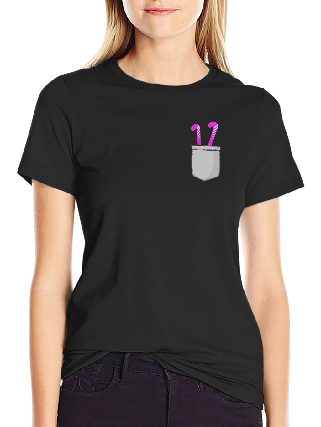 Candy Cane Pocket Graphic Tee - Black