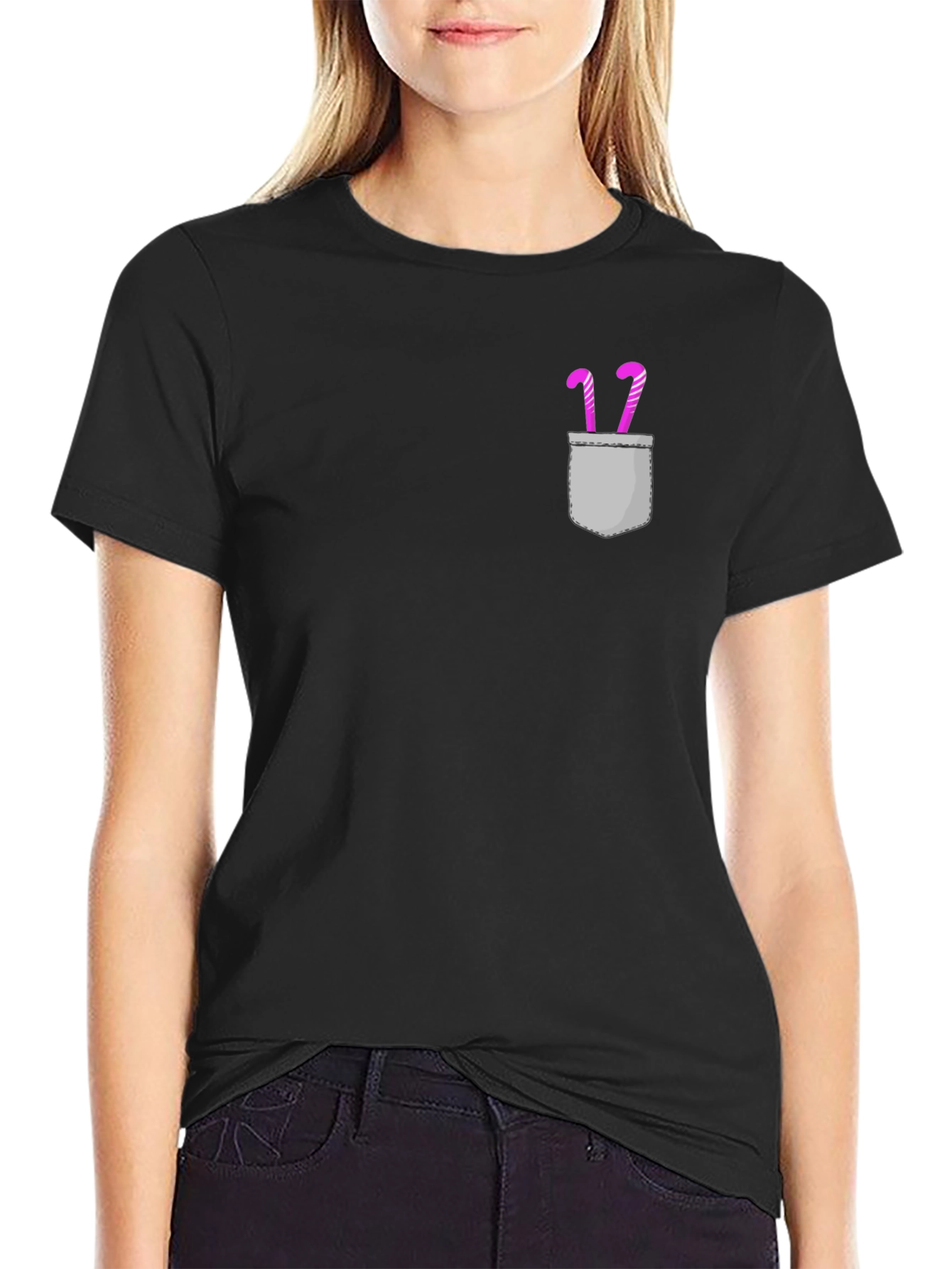 Candy Cane Pocket Graphic Tee - Black